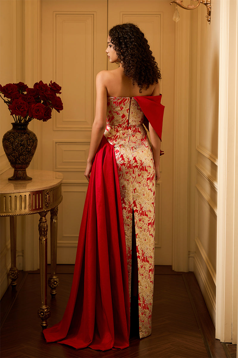 Burstier Column Gown With Asymmetric Draped Detail