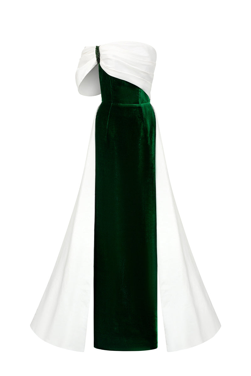 Burstier Column Gown With Shoulder Draped Detail