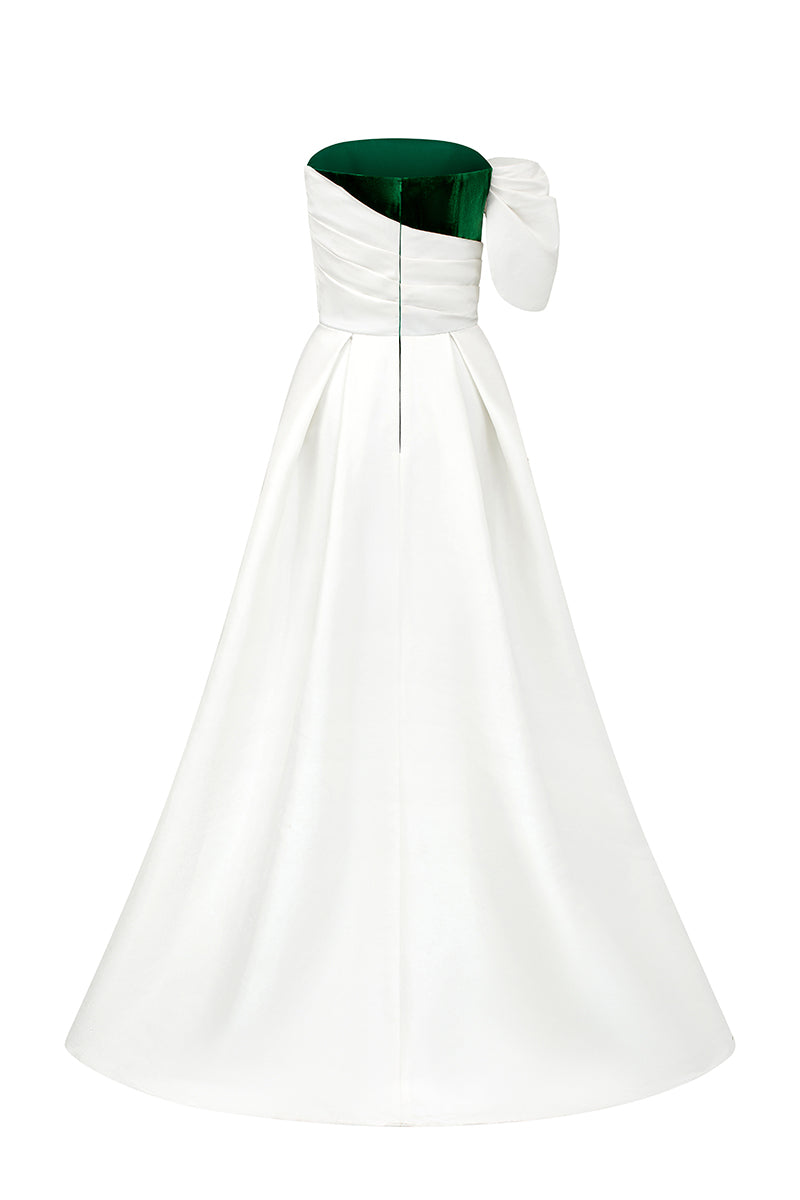 Burstier Column Gown With Shoulder Draped Detail
