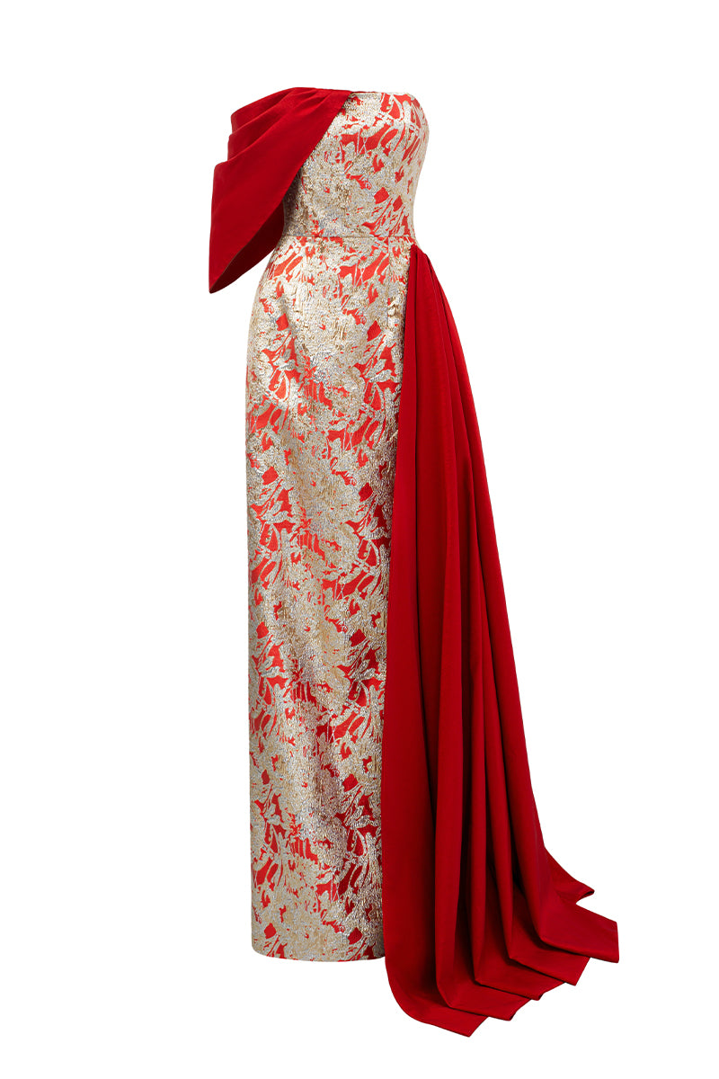 Burstier Column Gown With Asymmetric Draped Detail