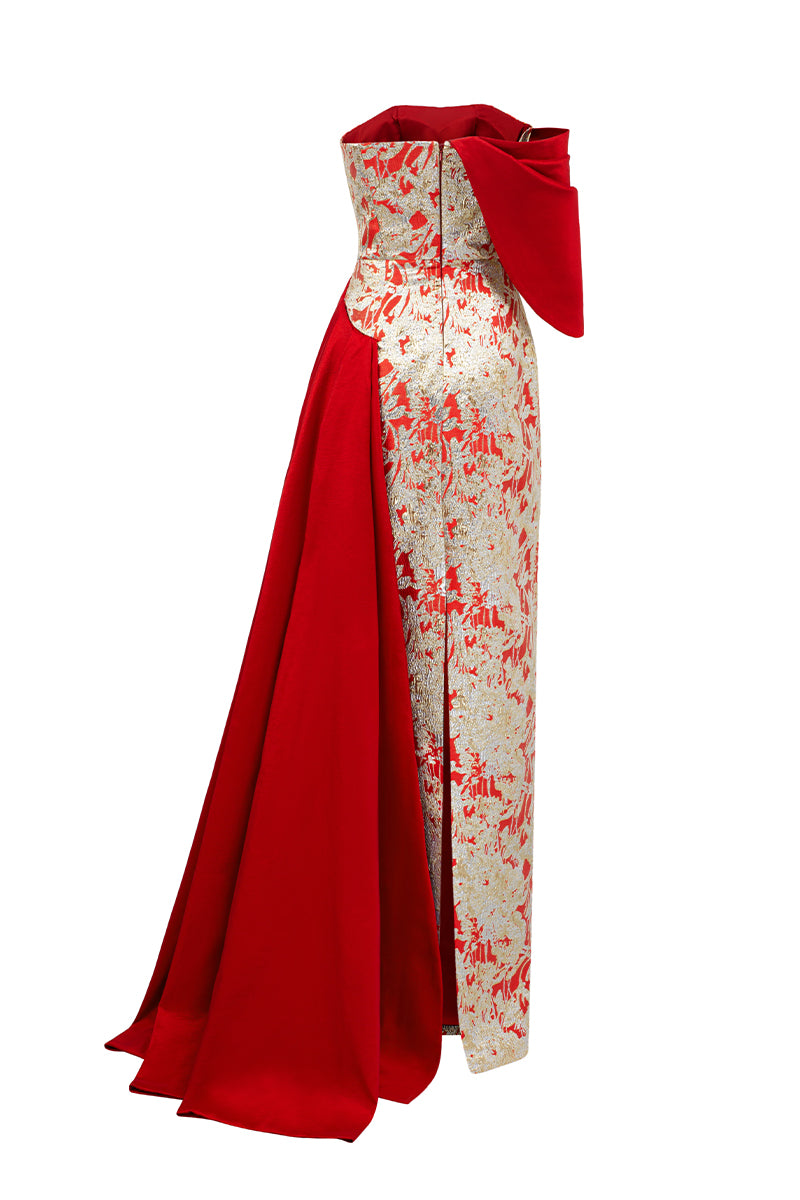 Burstier Column Gown With Asymmetric Draped Detail