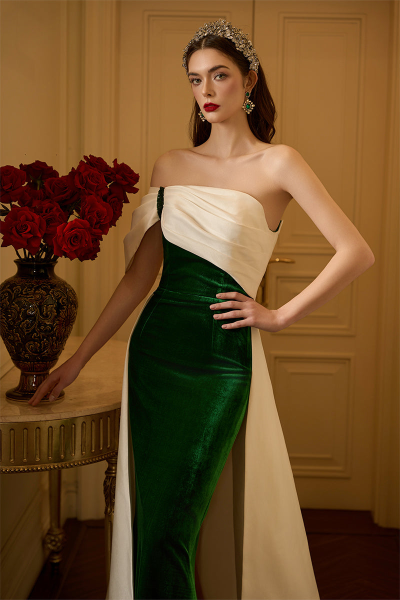 Burstier Column Gown With Shoulder Draped Detail