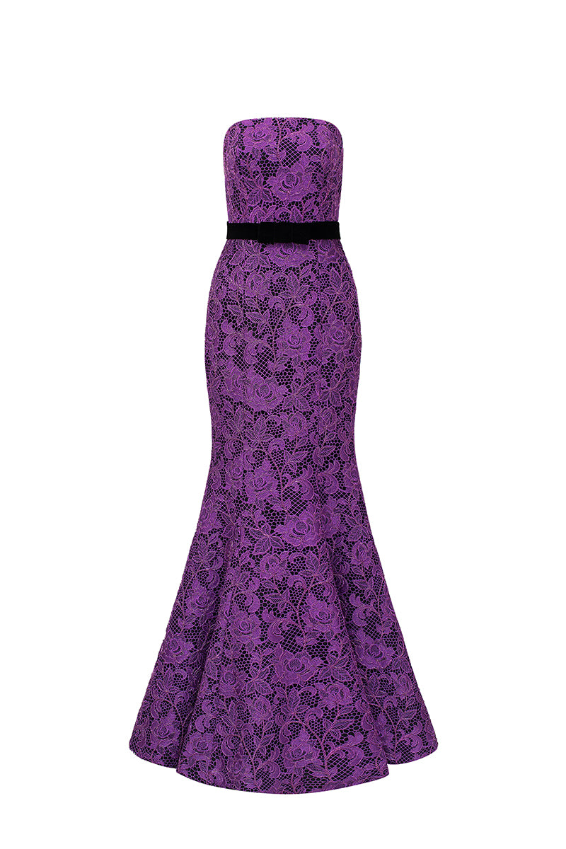 Burstier Mermaid Gown In Lace with Lyon Velvet Mini Cape And Belt