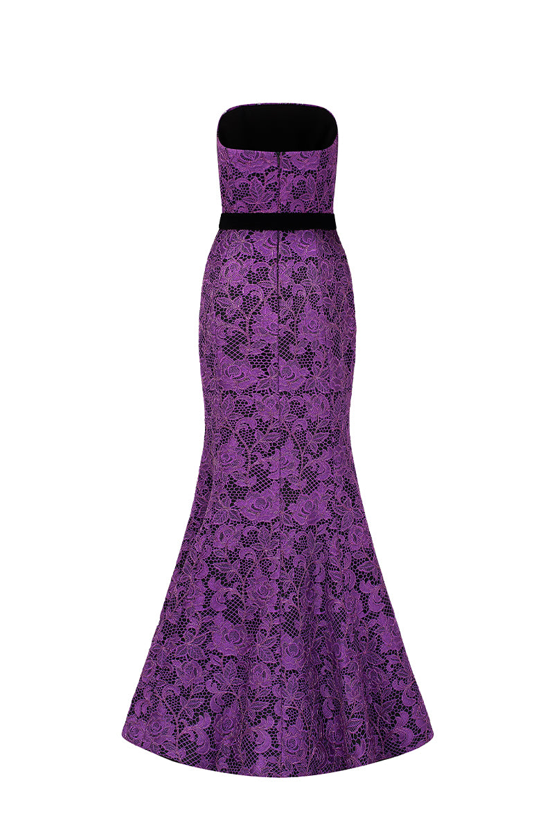 Burstier Mermaid Gown In Lace with Lyon Velvet Mini Cape And Belt