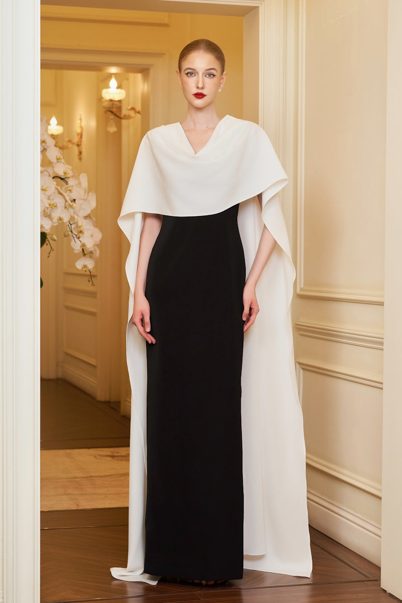 Column Evening Gown With Draped Ribbon Over The Shoulder