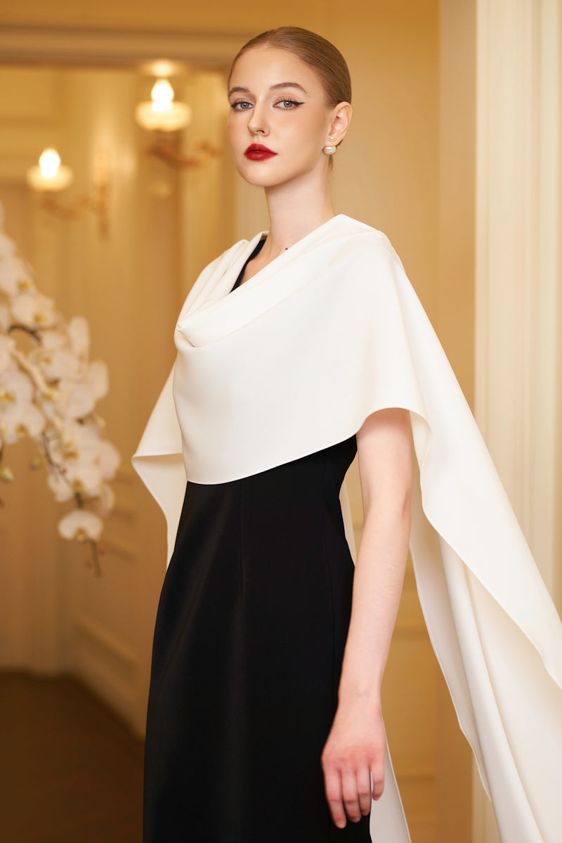 Column Evening Gown With Draped Ribbon Over The Shoulder