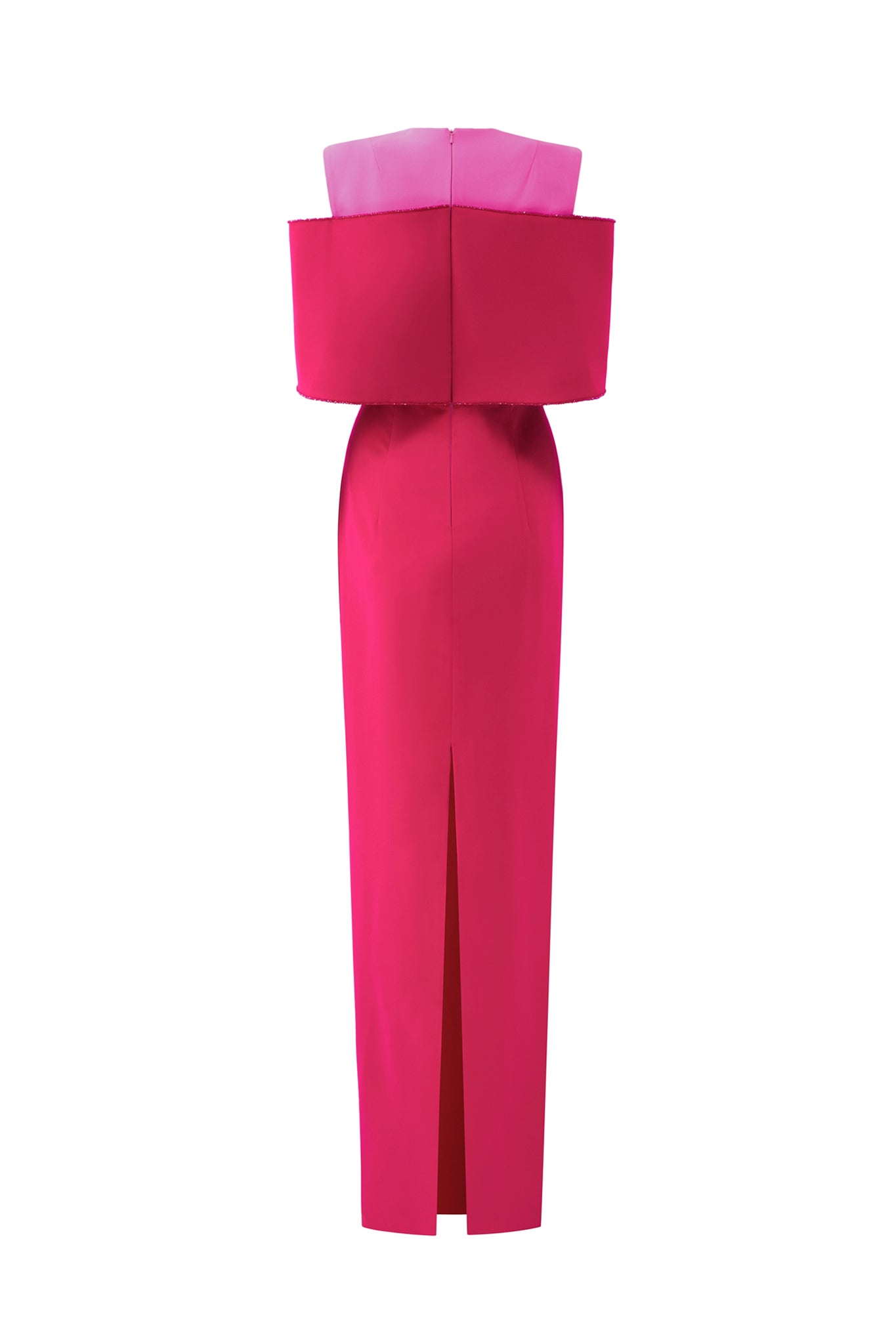 Column Evening Gown With Color Patched And Off-Shoulder Pads