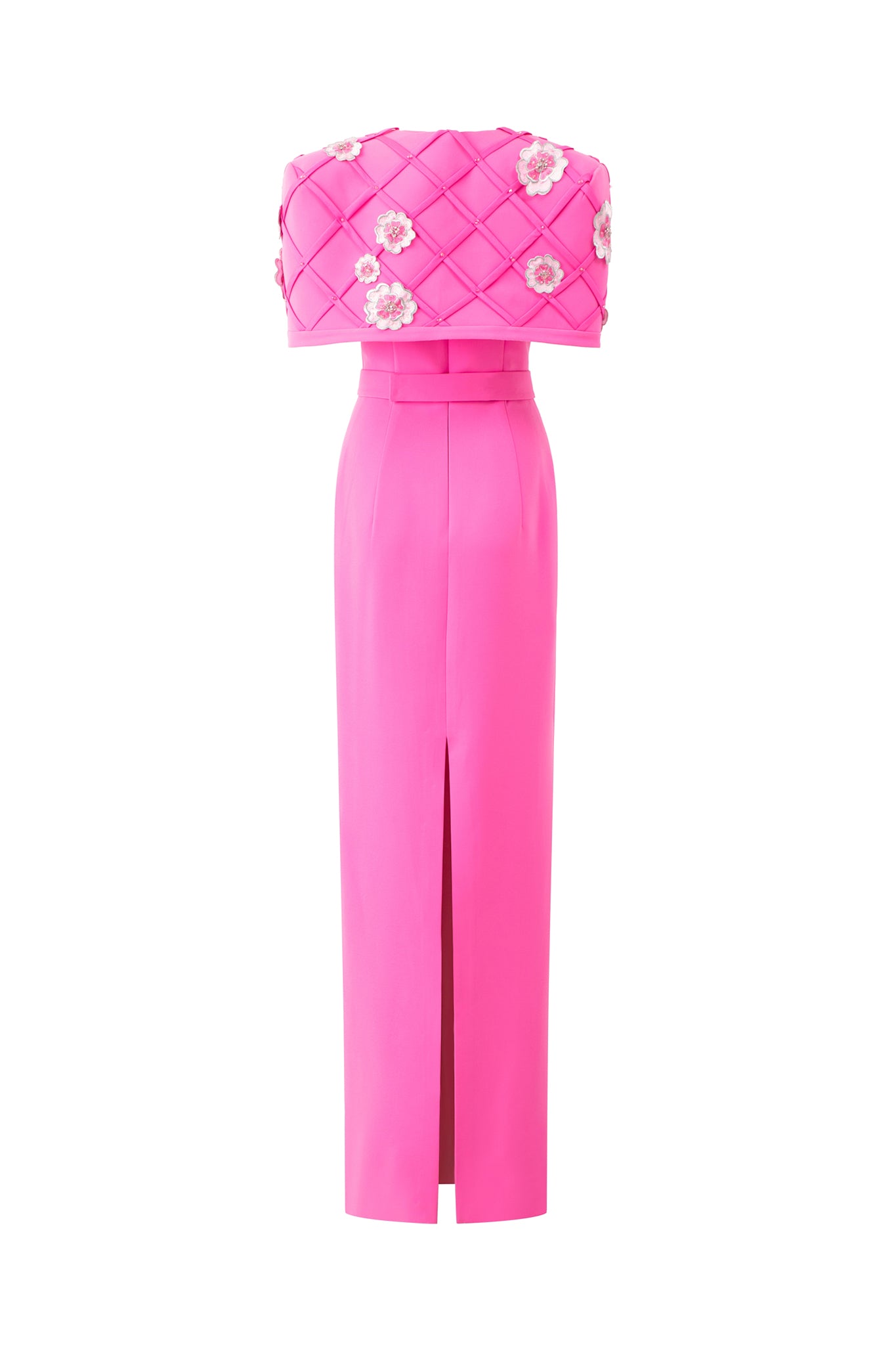 Column Evening Gown With Crossed Straps Detail On Short Cape