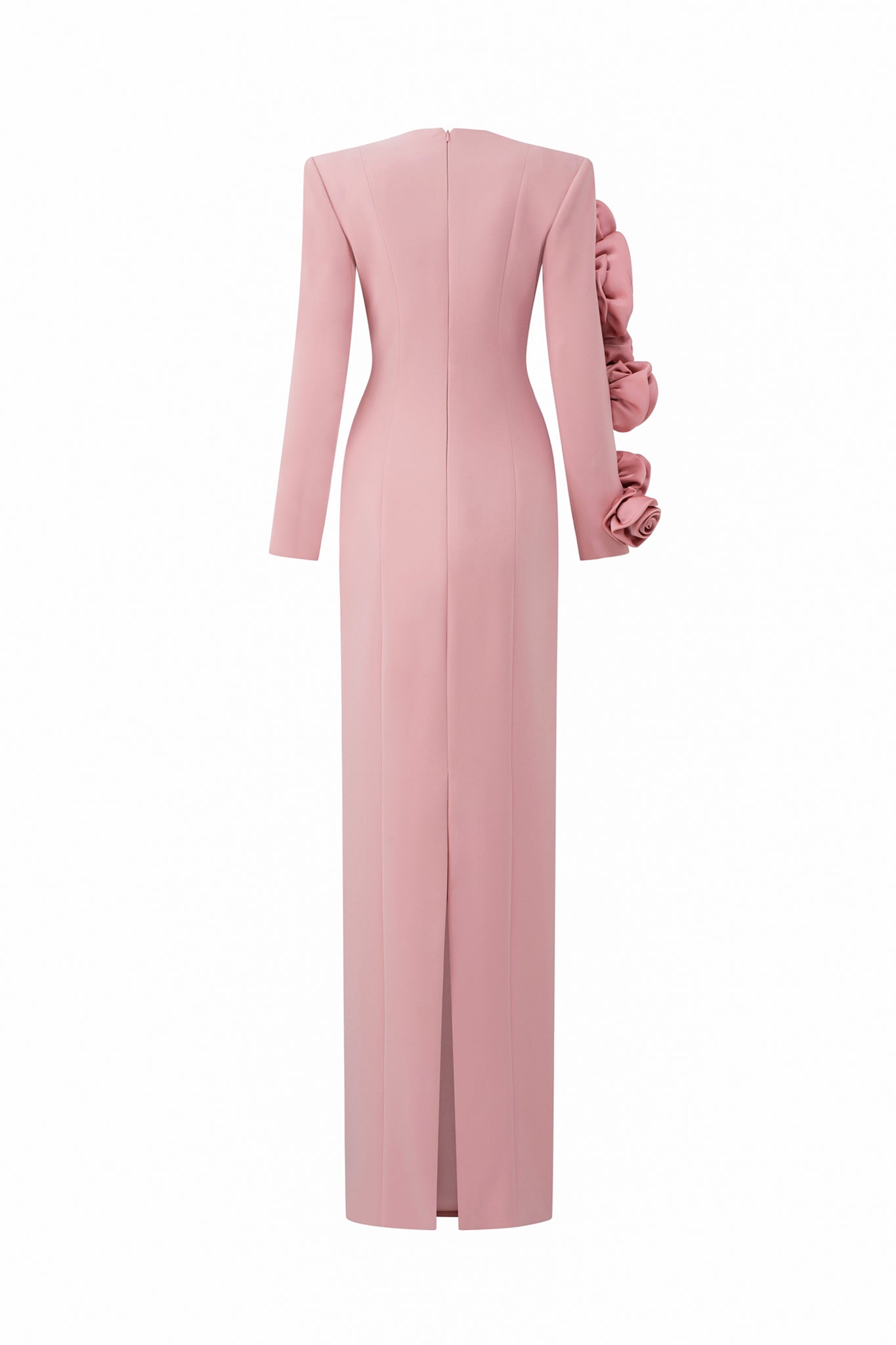Column Evening Gown With Long Sleeves And Attached Draped Rose
