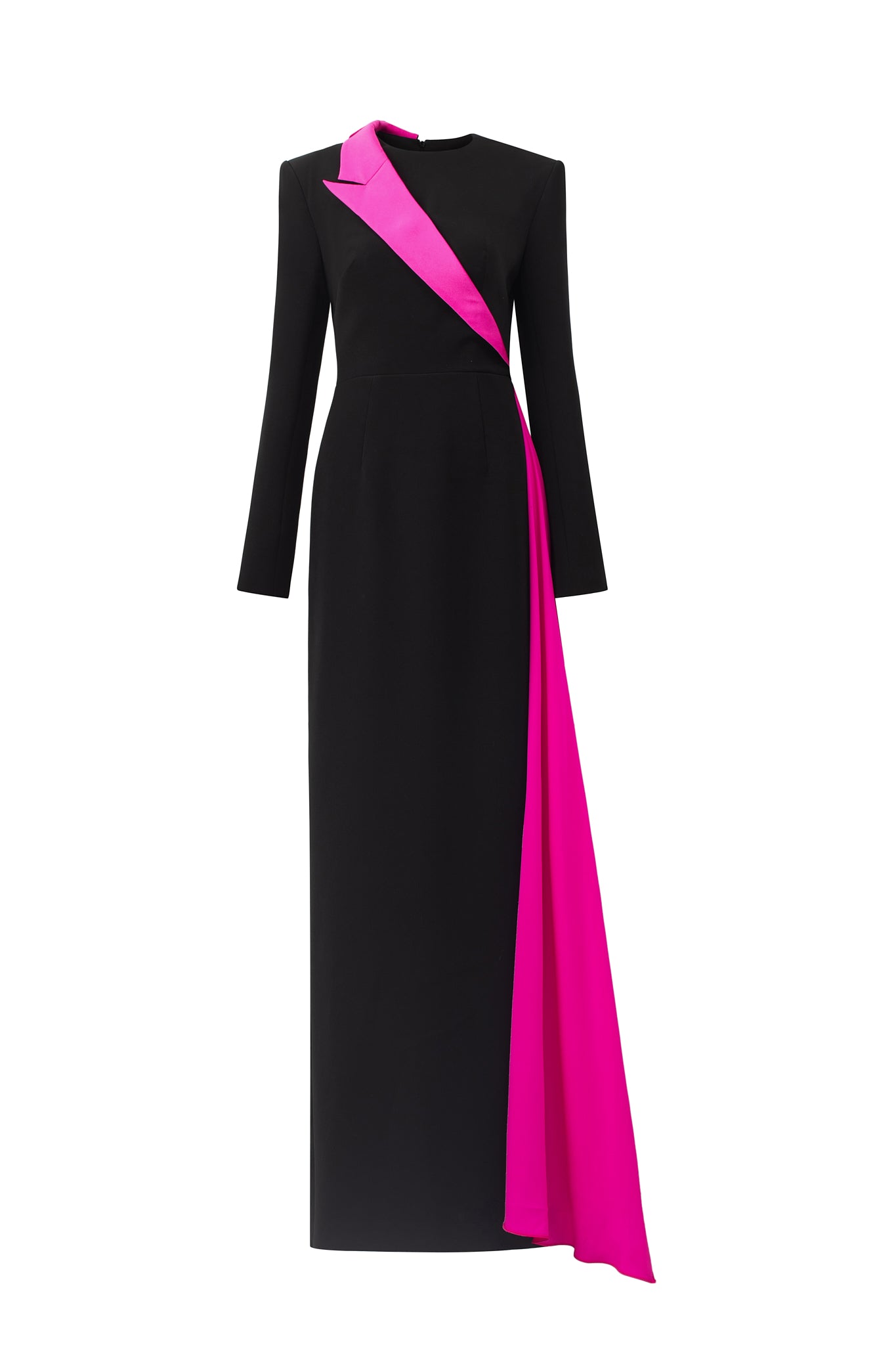 Column Evening Gown With One Peak Lapel Collar And Side-Attached Ribbon