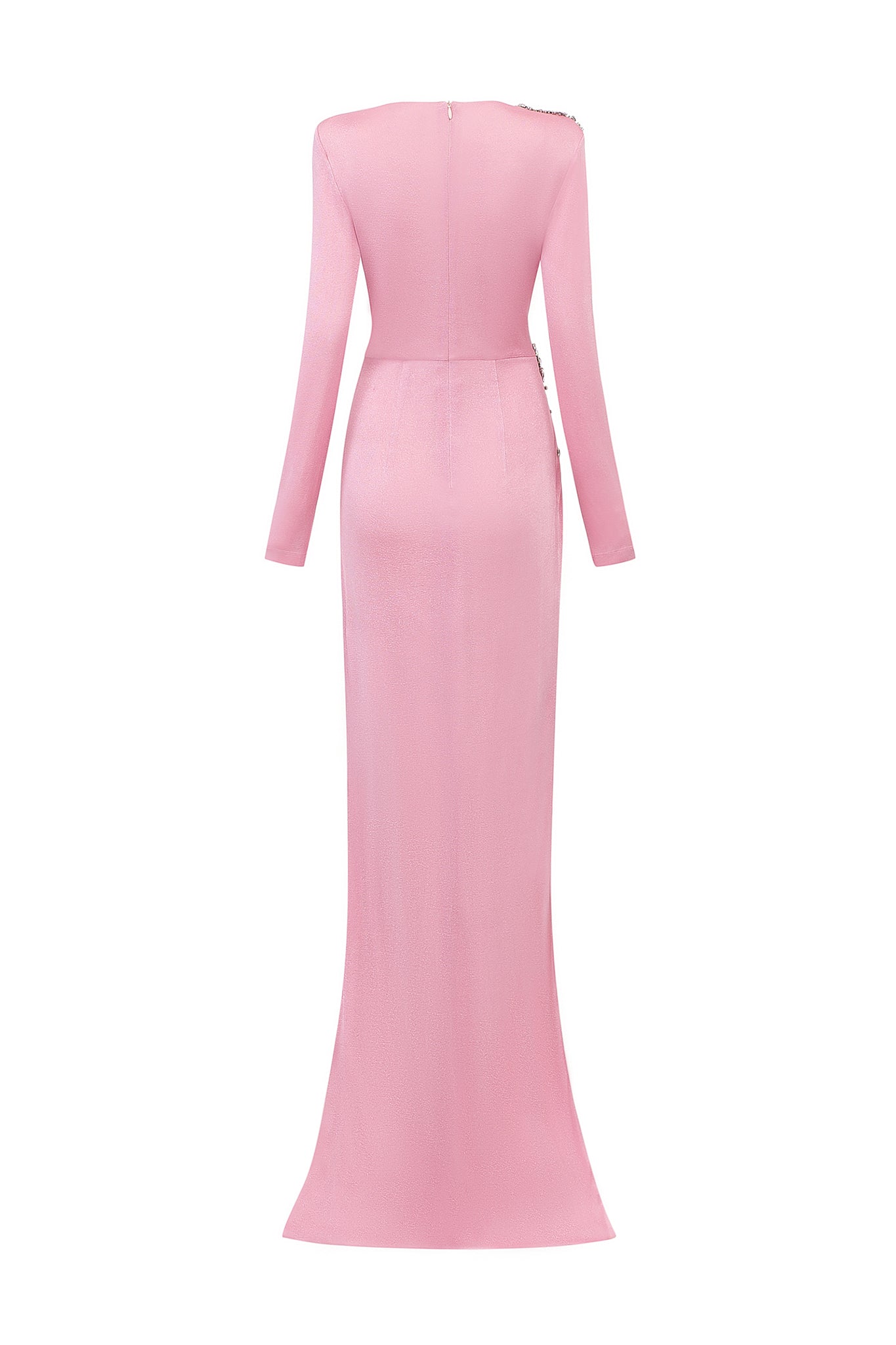 Column Evening Gown With Waist Draped Detail And Side Slit