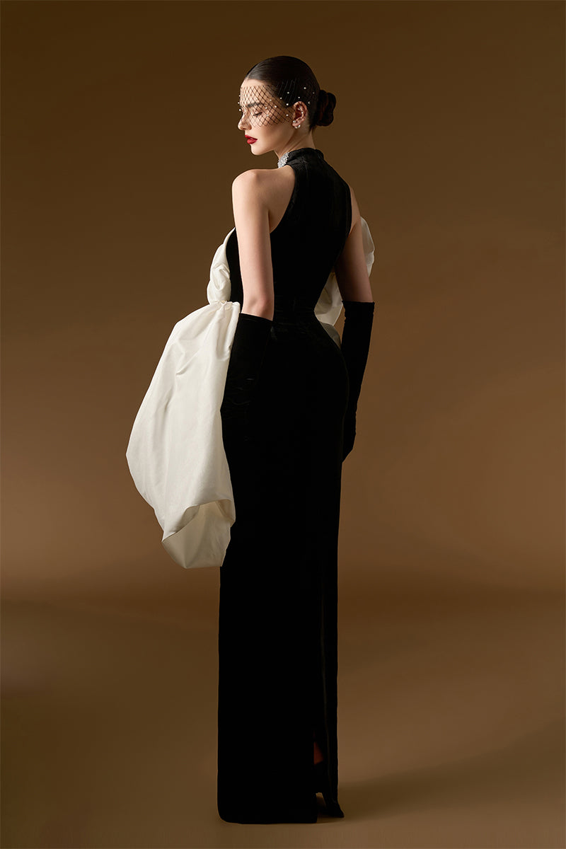 Column Gown With Draped Bouffant