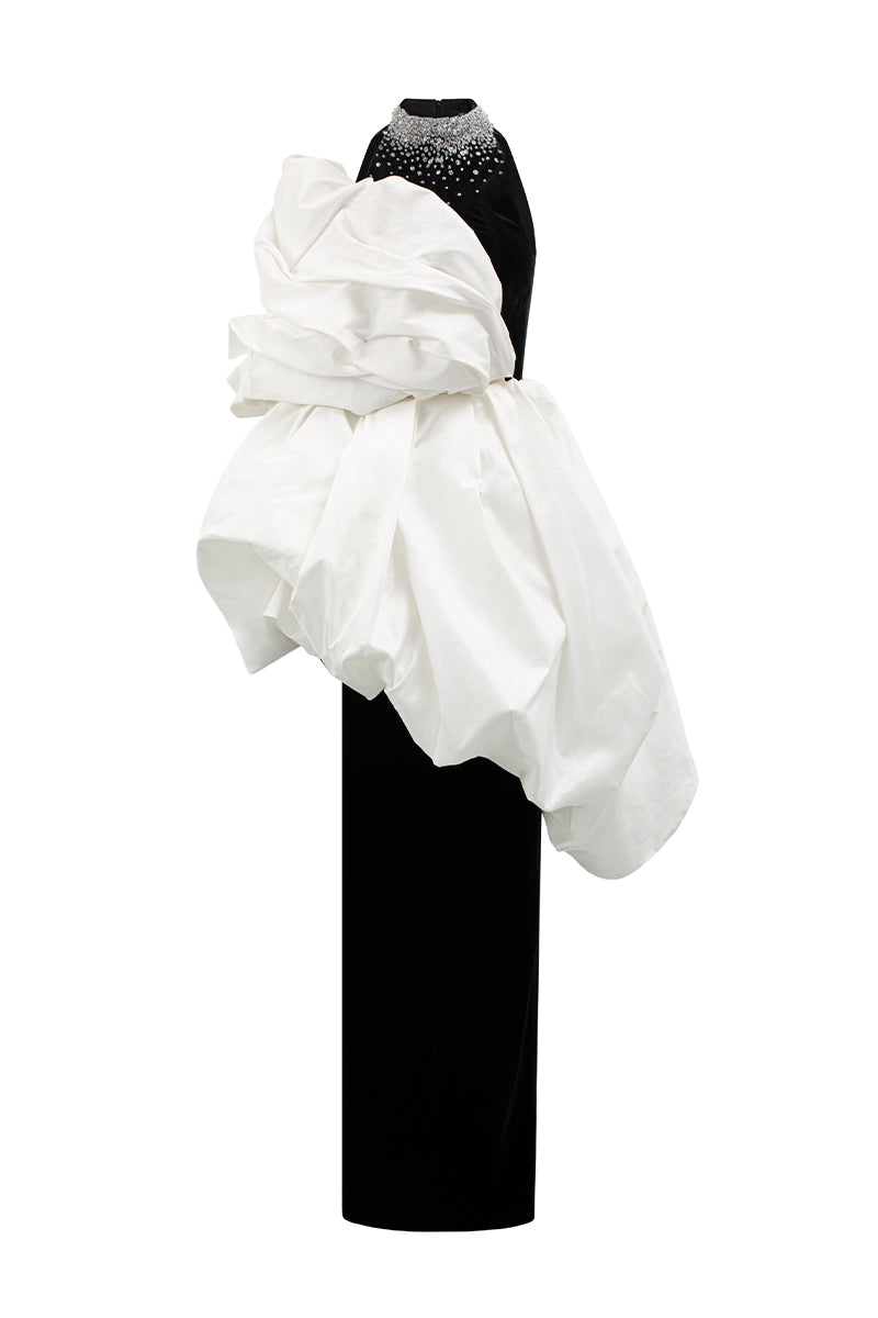 Column Gown With Draped Bouffant