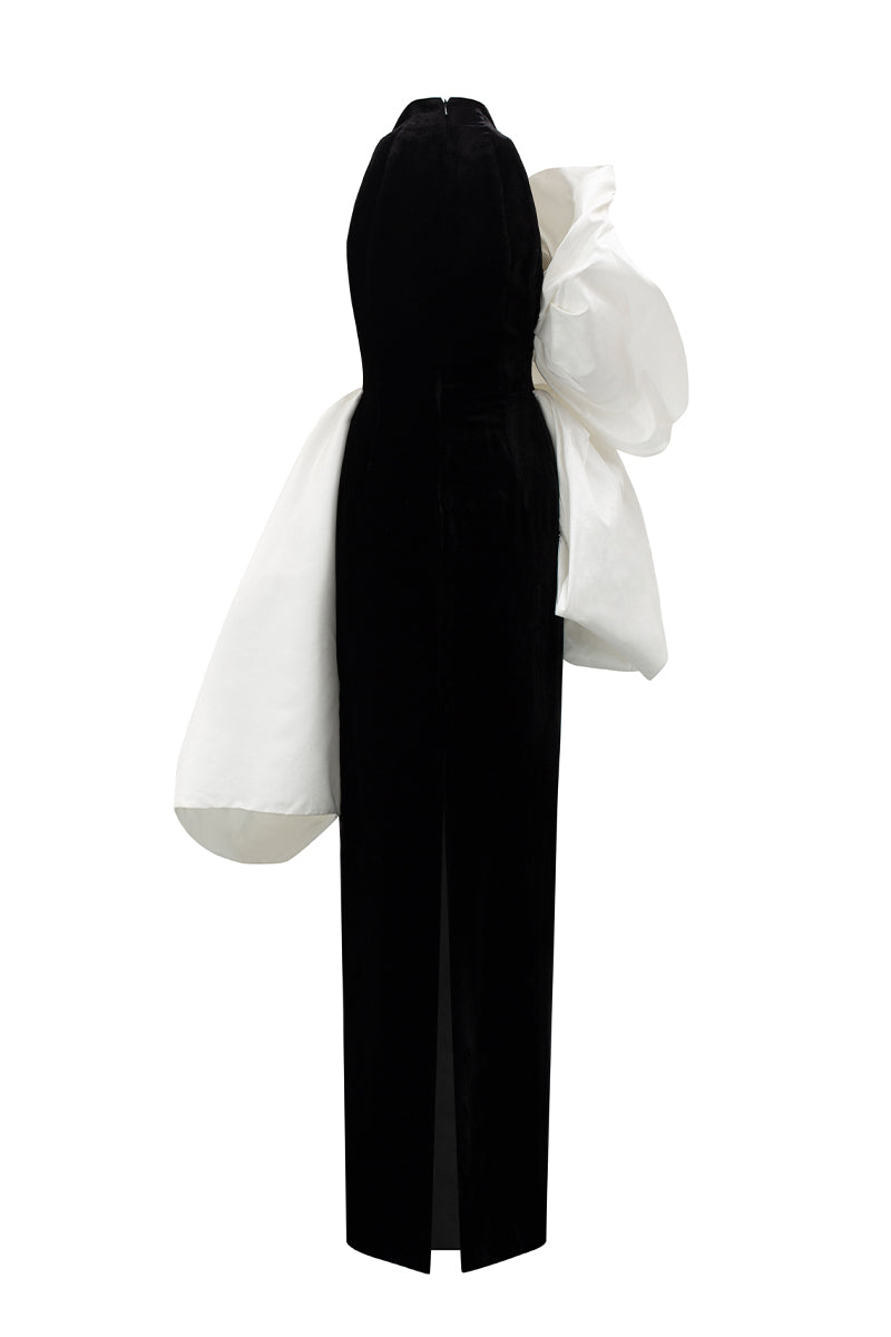 Column Gown With Draped Bouffant