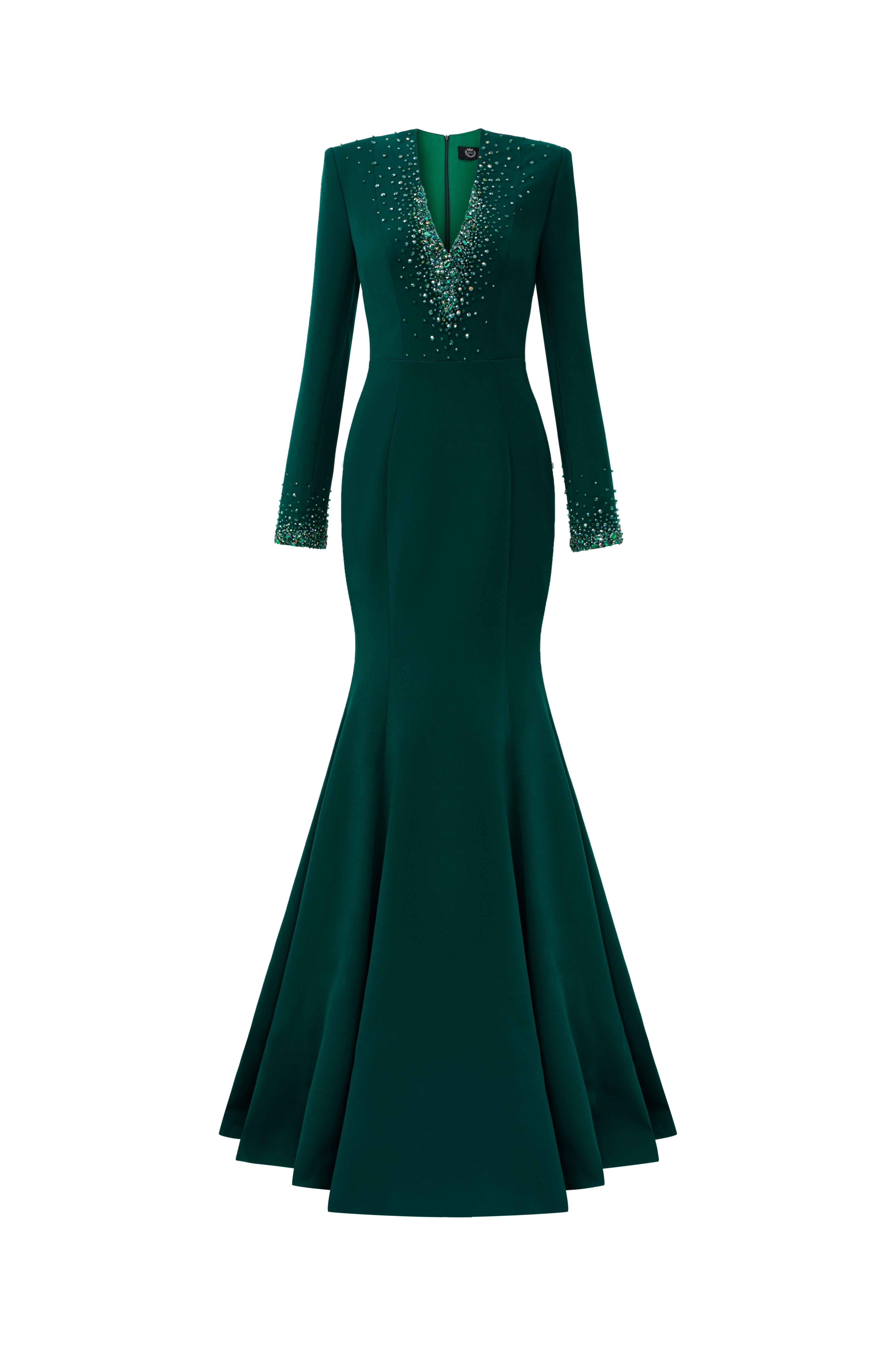 V-Neck Mermaid Gown With Long Sleeves