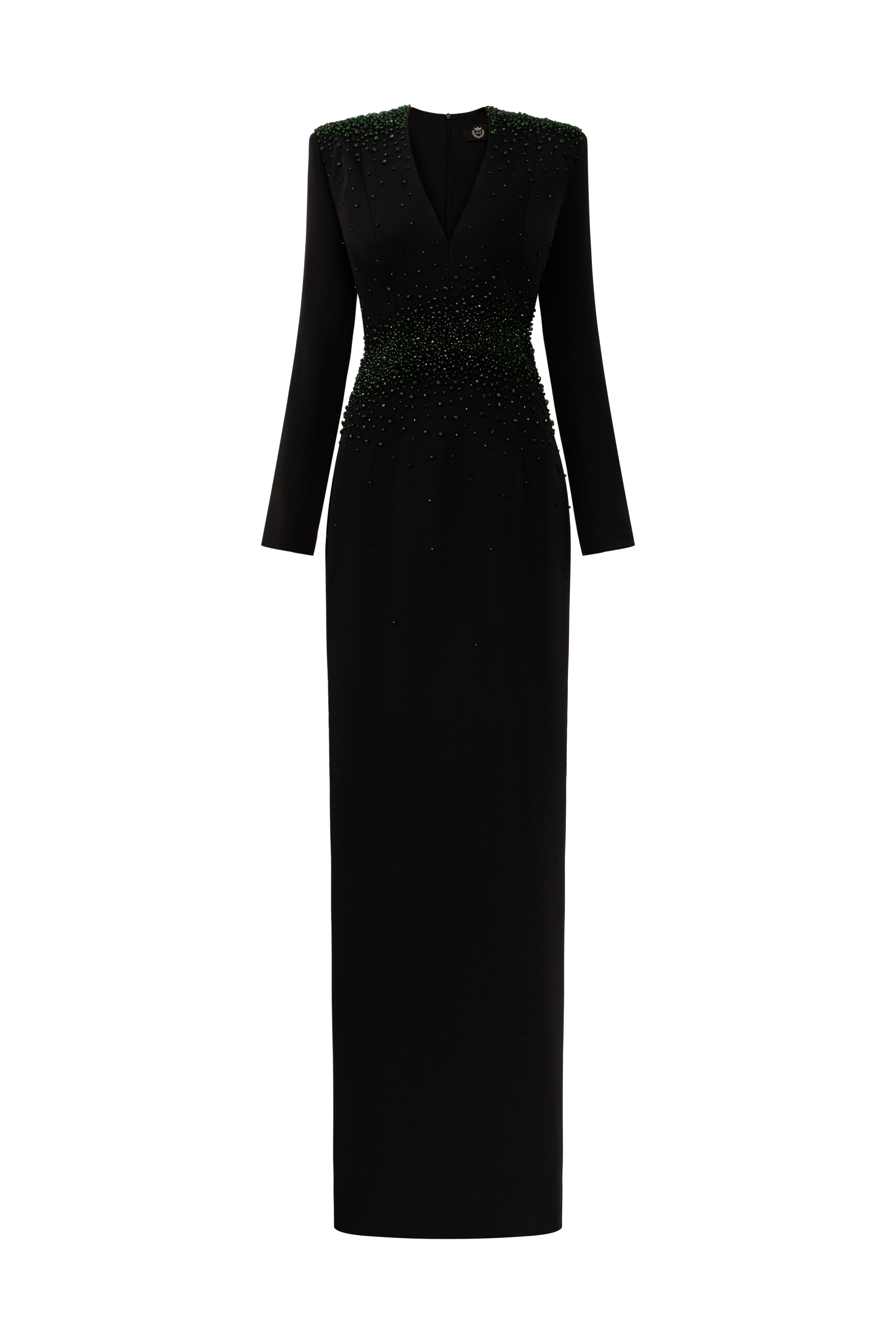 V-Neck Column Gown With Long Sleeves