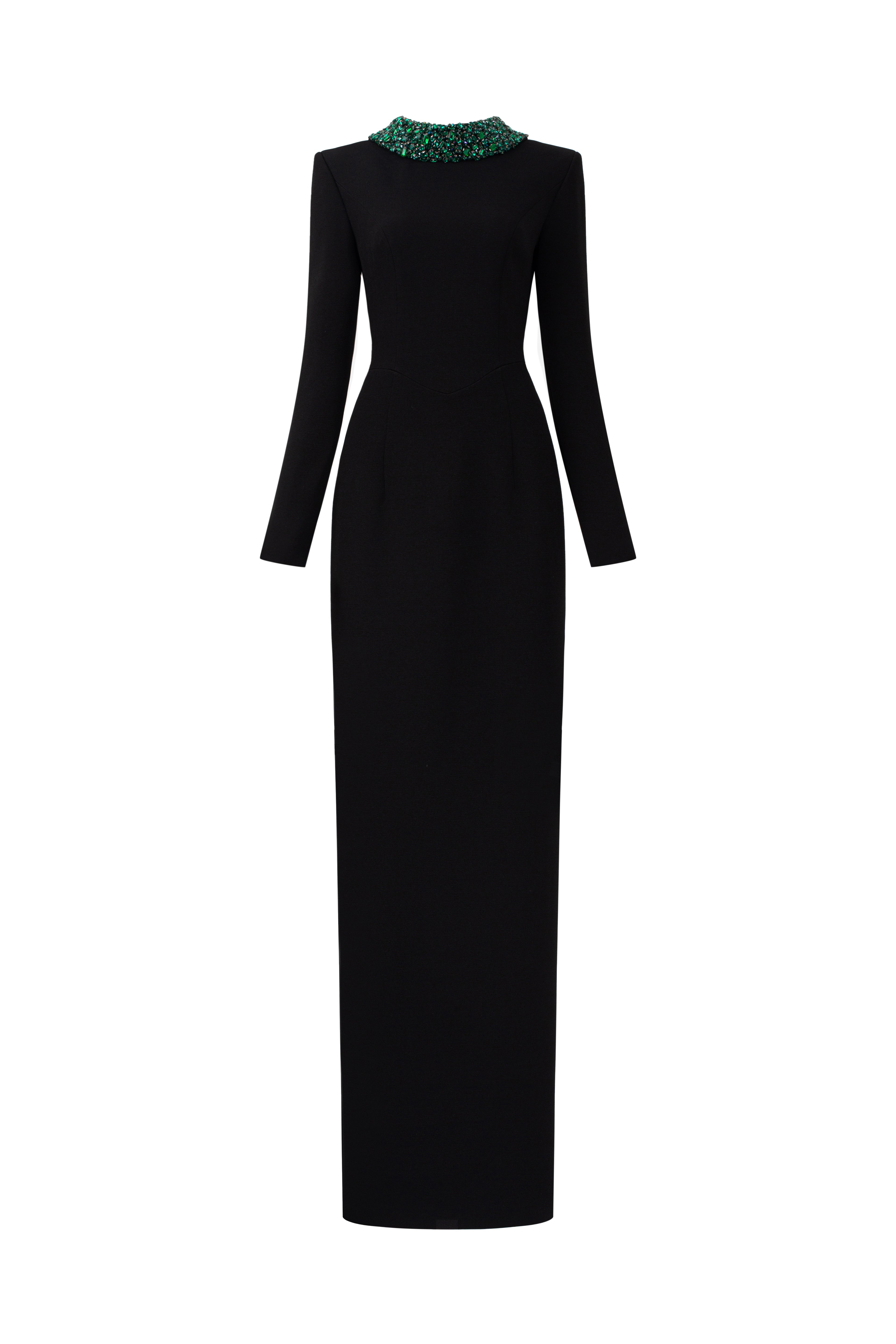 Long Sleeves Column Gown With De-constructed Collar