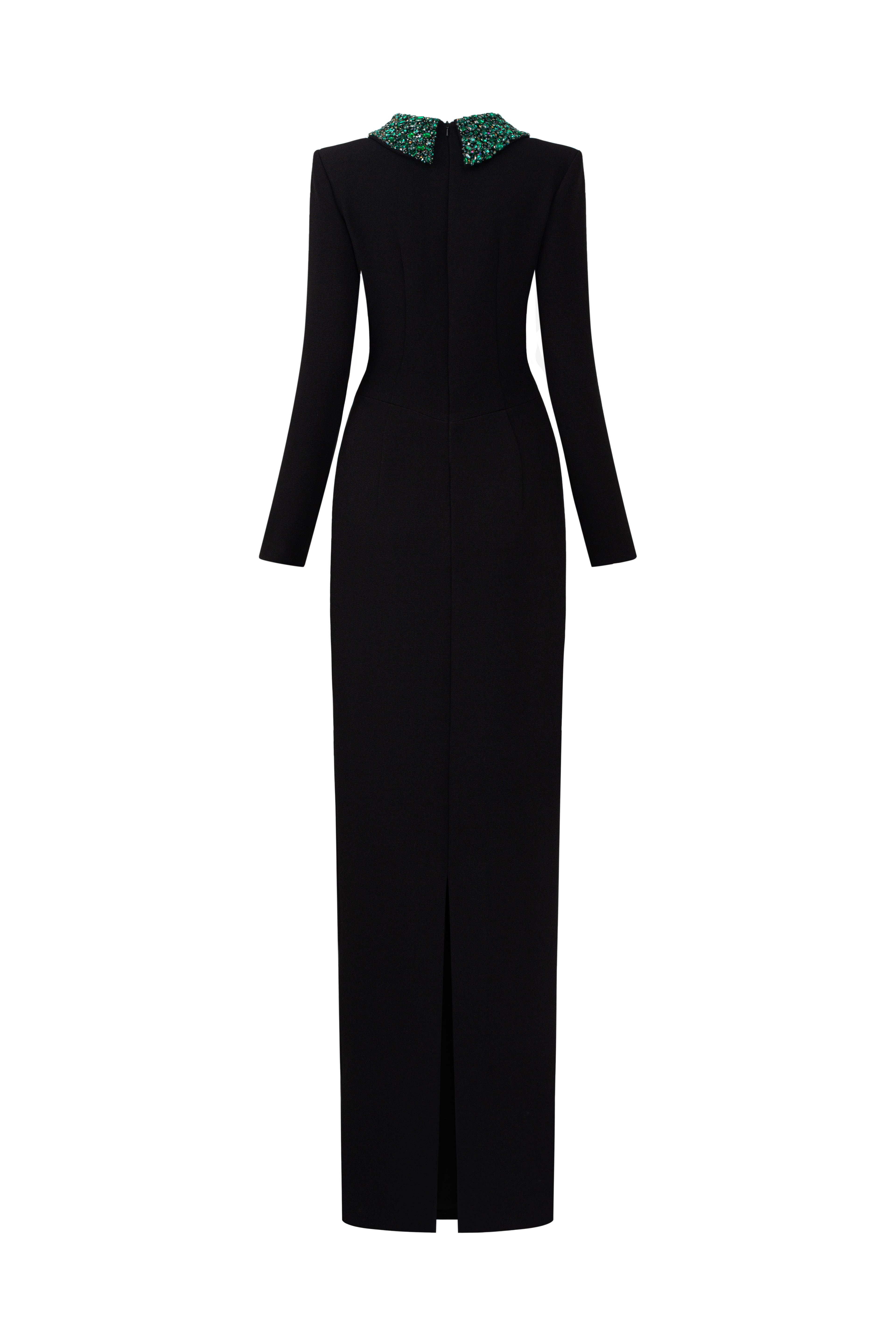 Long Sleeves Column Gown With De-constructed Collar