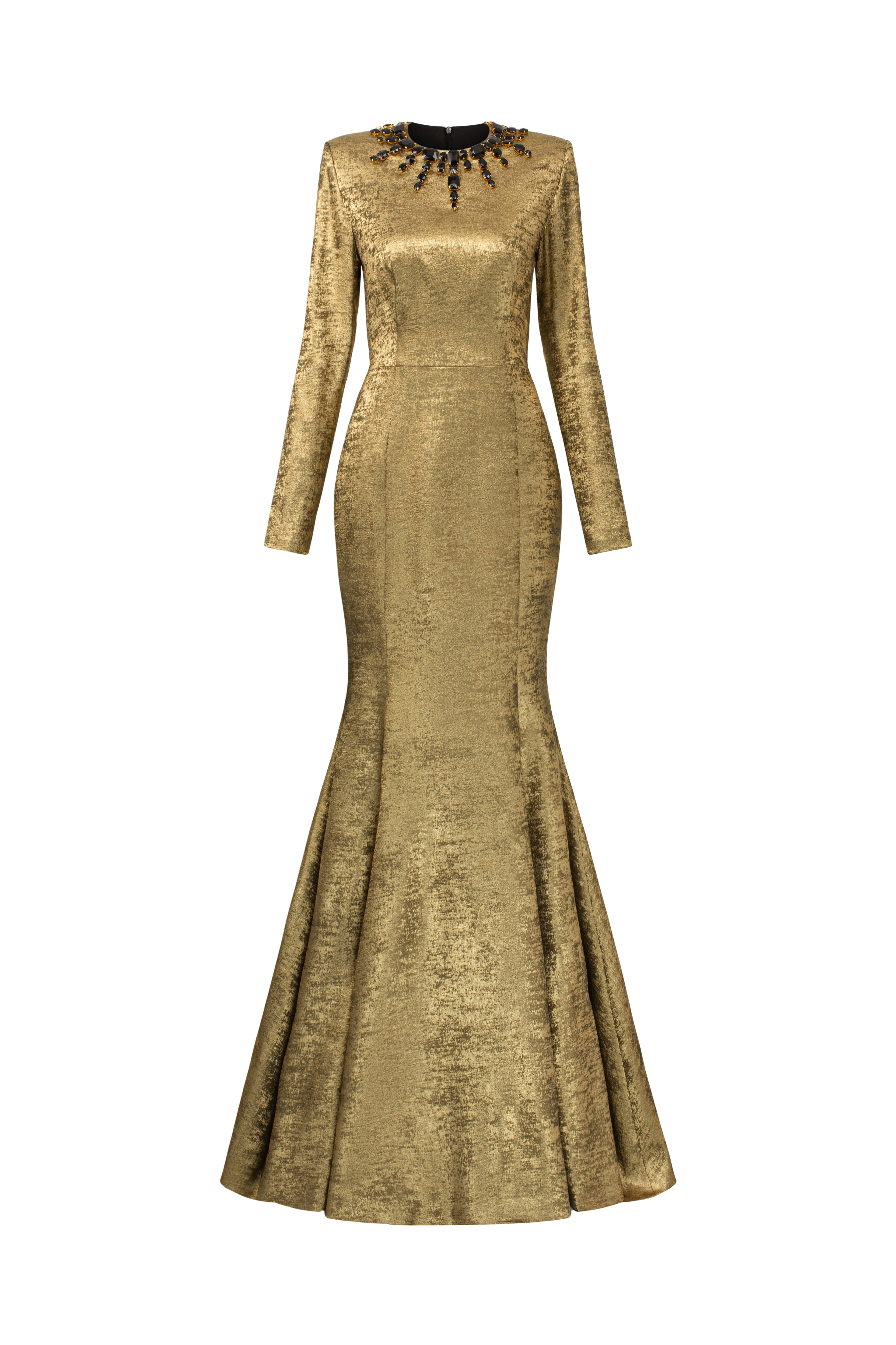 Round Neck Mermaid Gown With Long Sleeves
