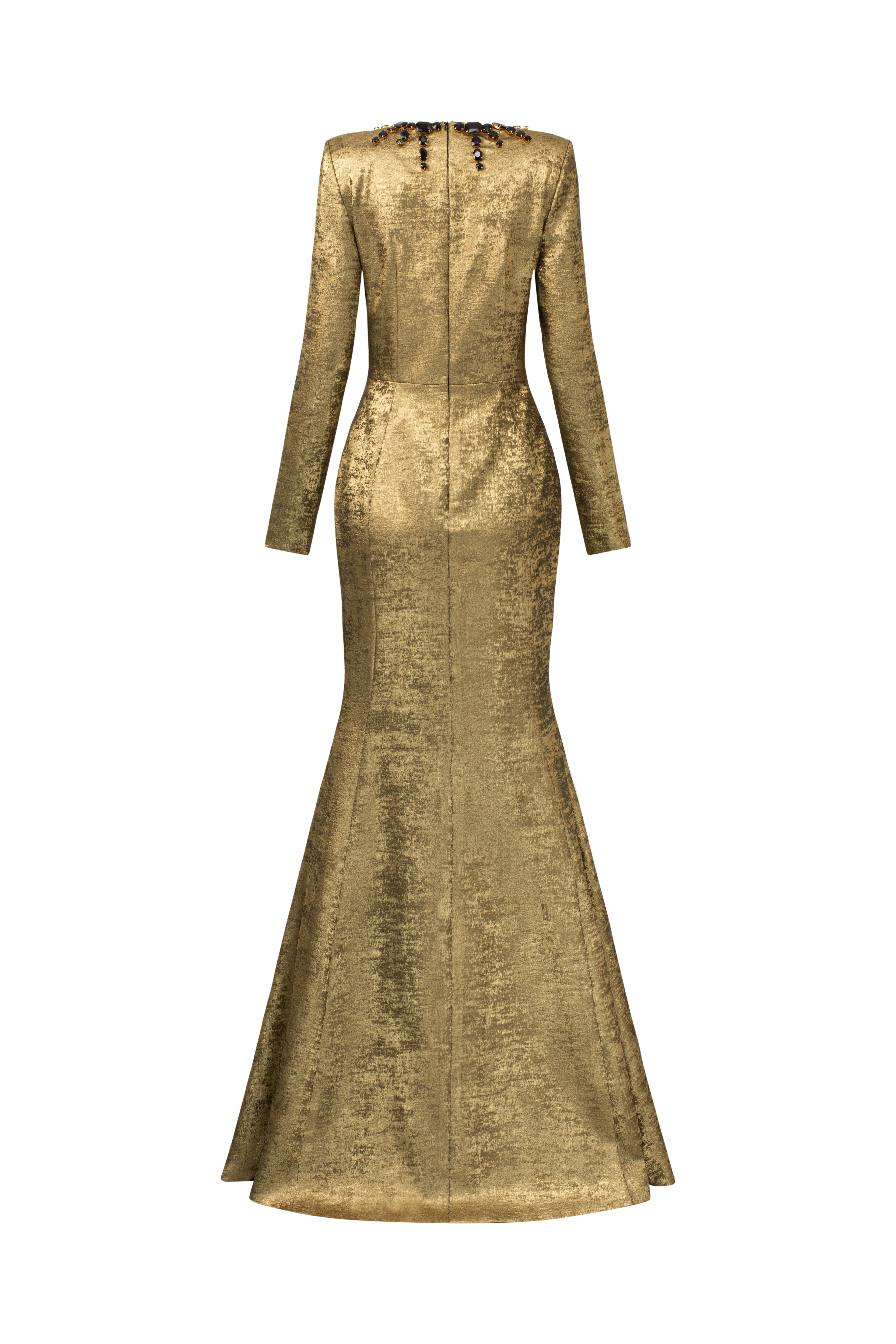 Round Neck Mermaid Gown With Long Sleeves