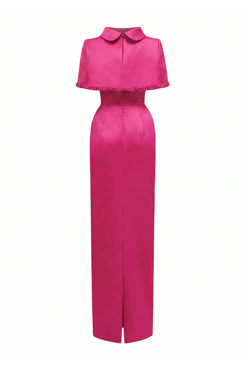 Pink Taffeta Dress With A Cropped Cape And Inverted Lapel