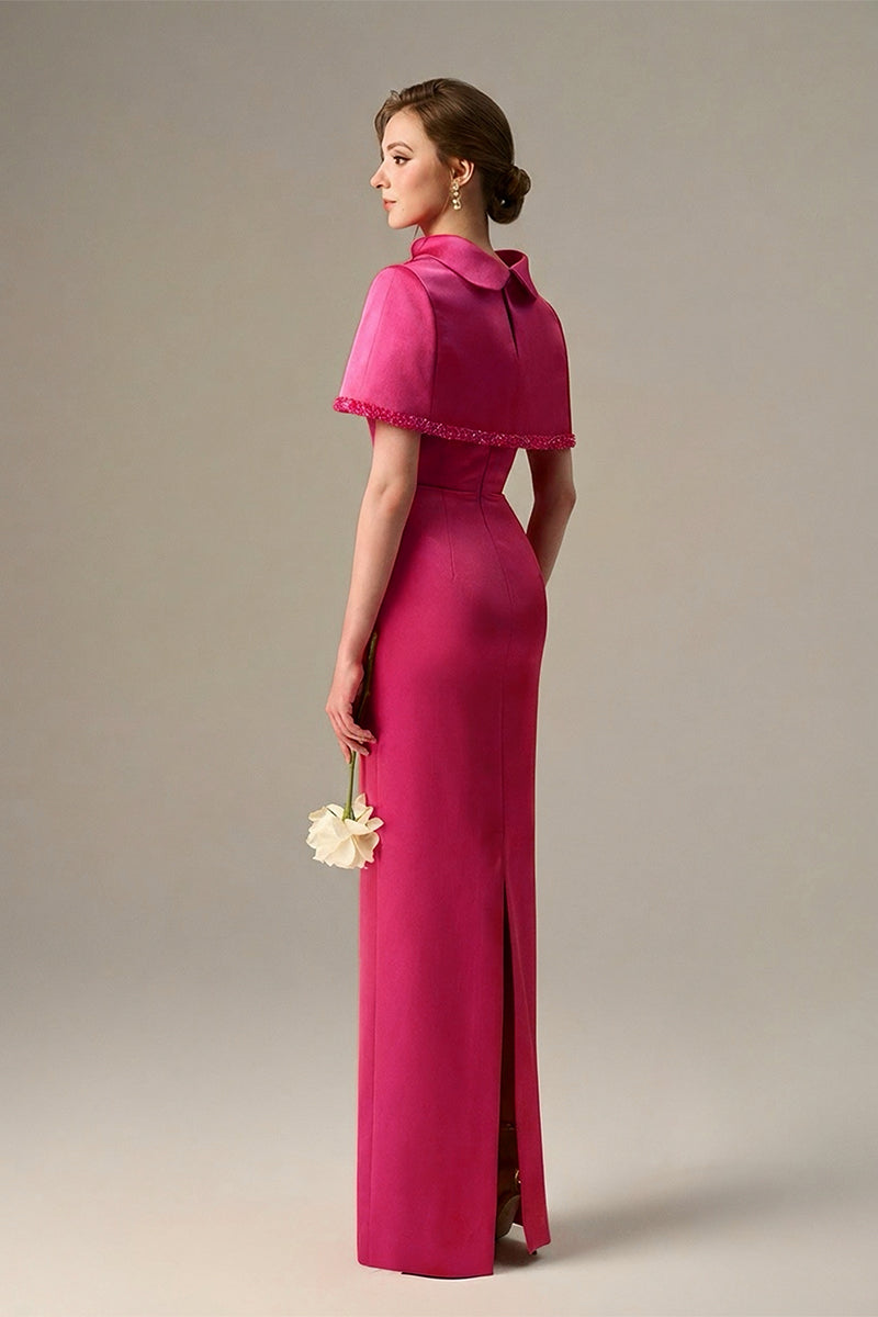 Pink Taffeta Dress With A Cropped Cape And Inverted Lapel