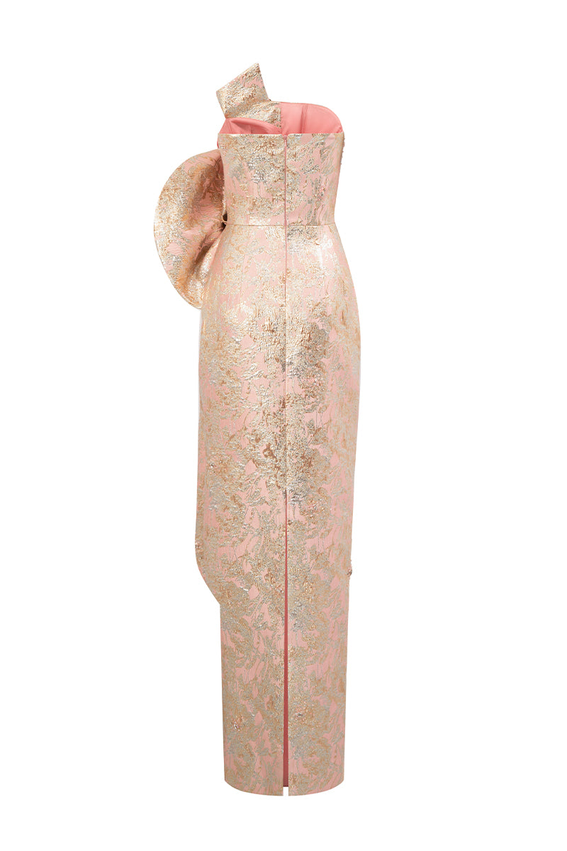 Dipped Dress With Waist Drapped Detail In Jacquard