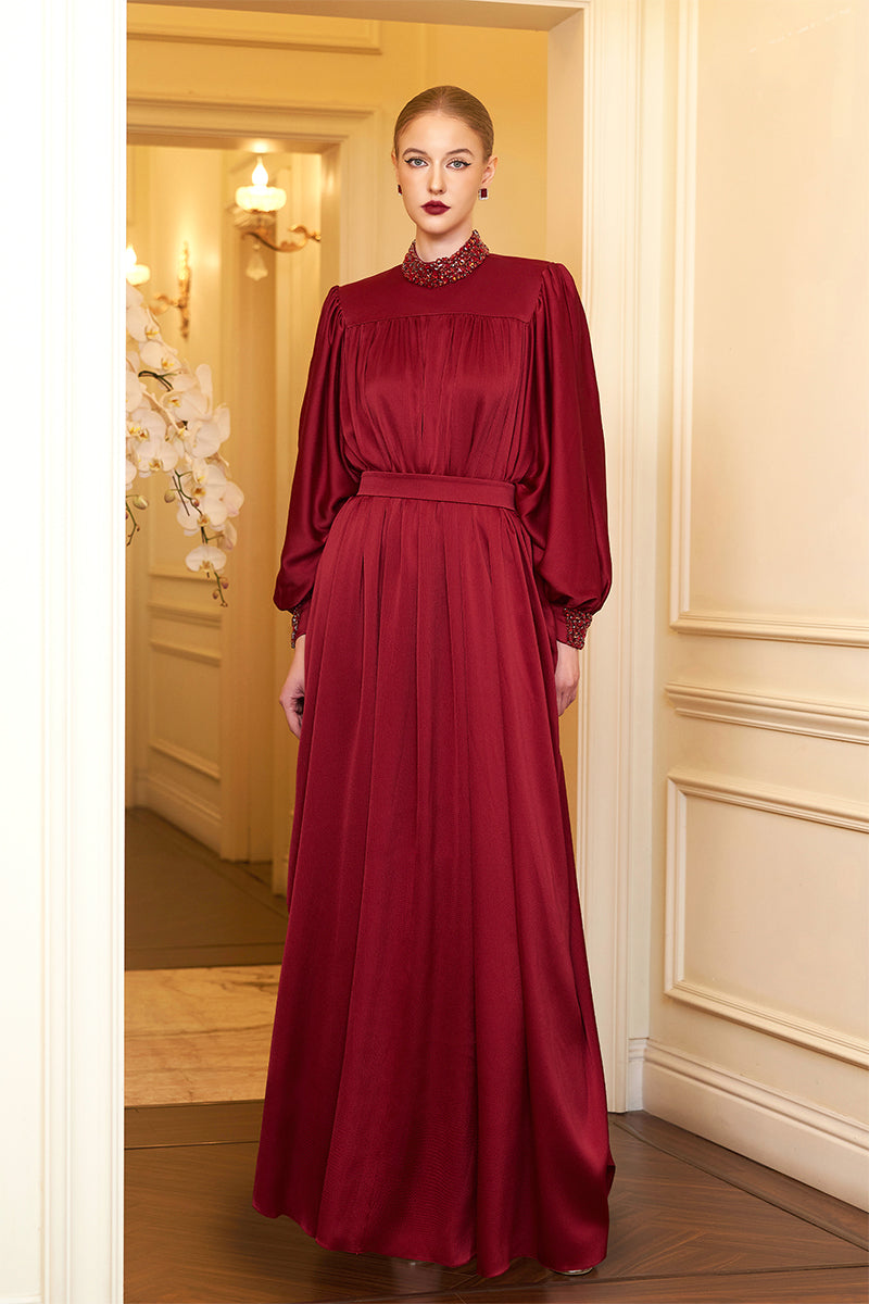 High Neckline Bouffant Sleeves Gown