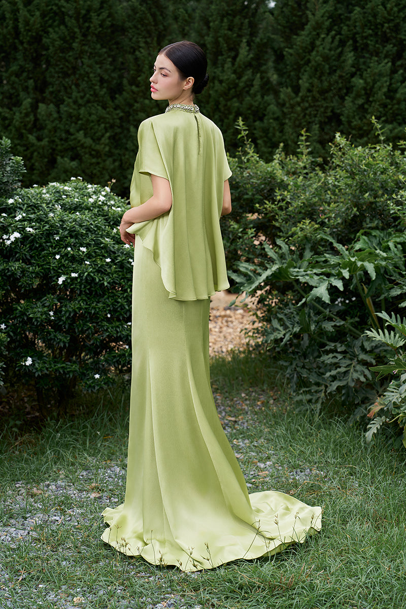 High Neck Gathered Waistline Mullet Gown