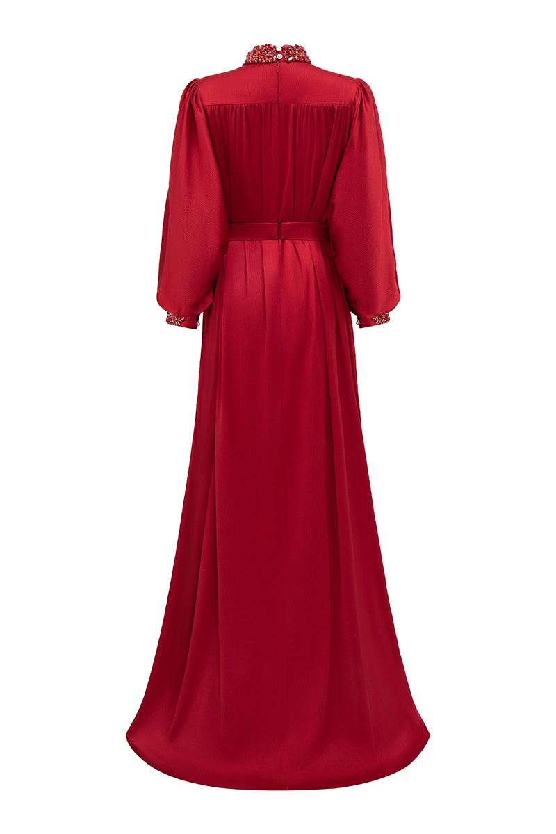 High Neckline Bouffant Sleeves Gown