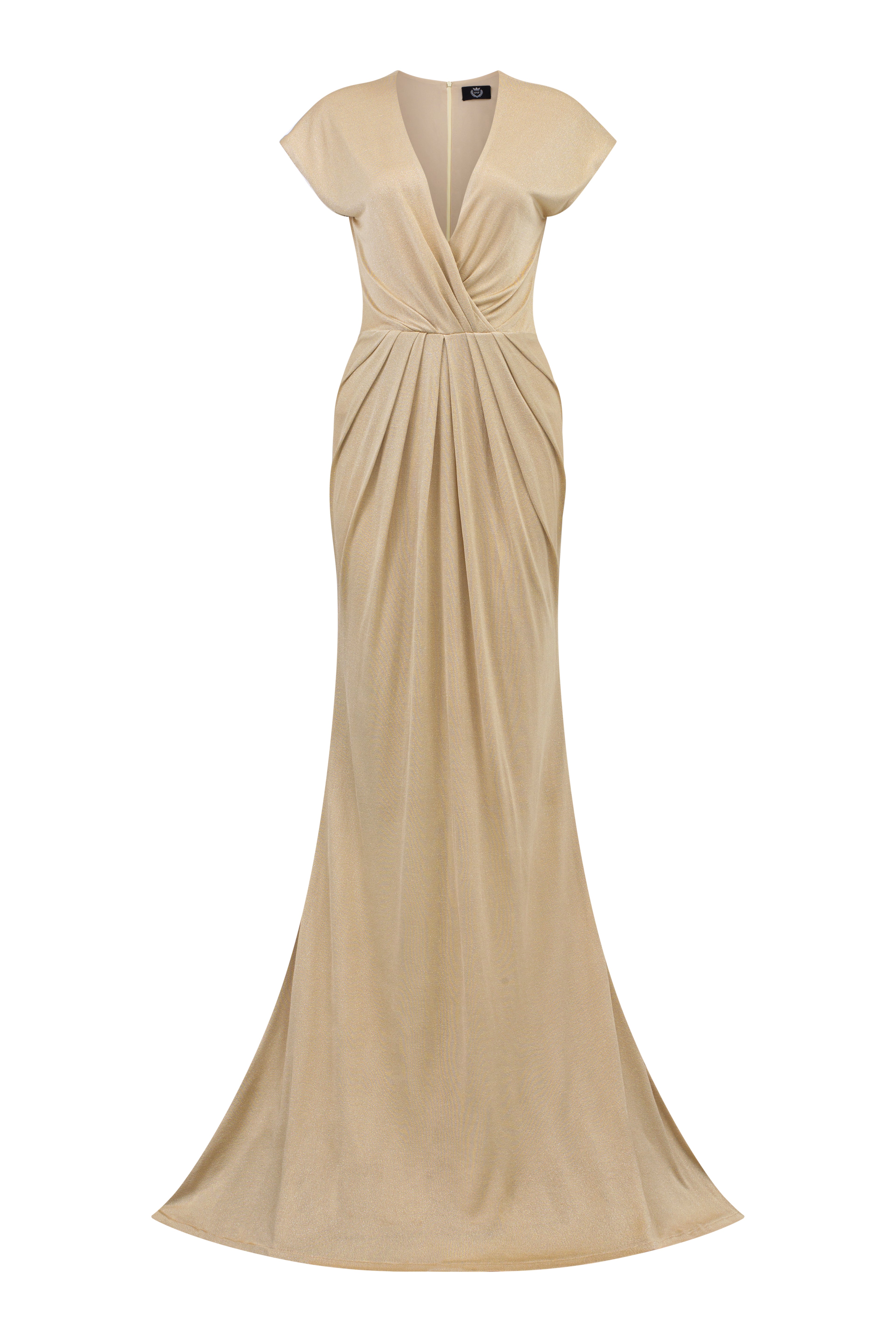 V-Neck Gathered Waistline Jersey Gown