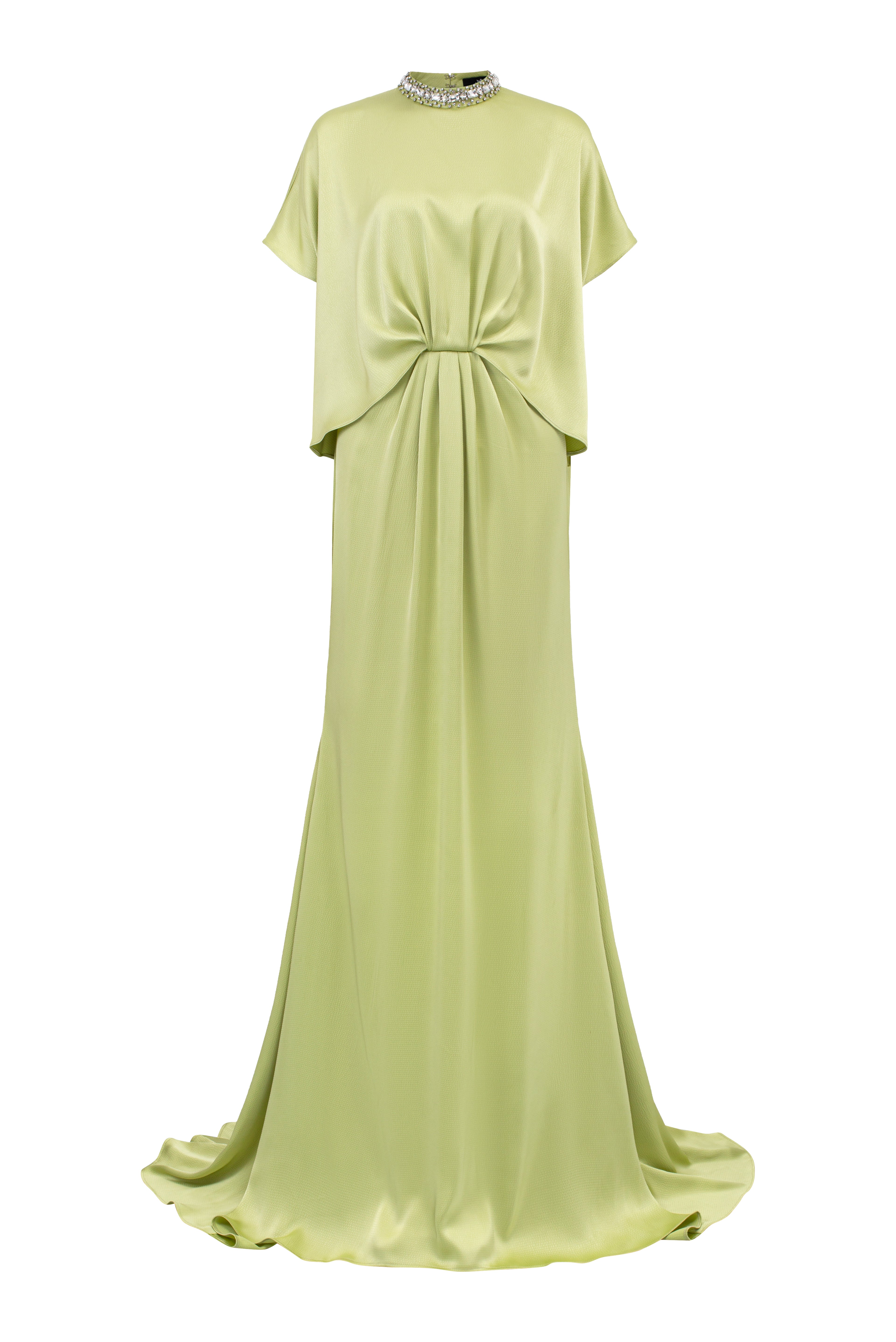 High Neck Gathered Waistline Mullet Gown