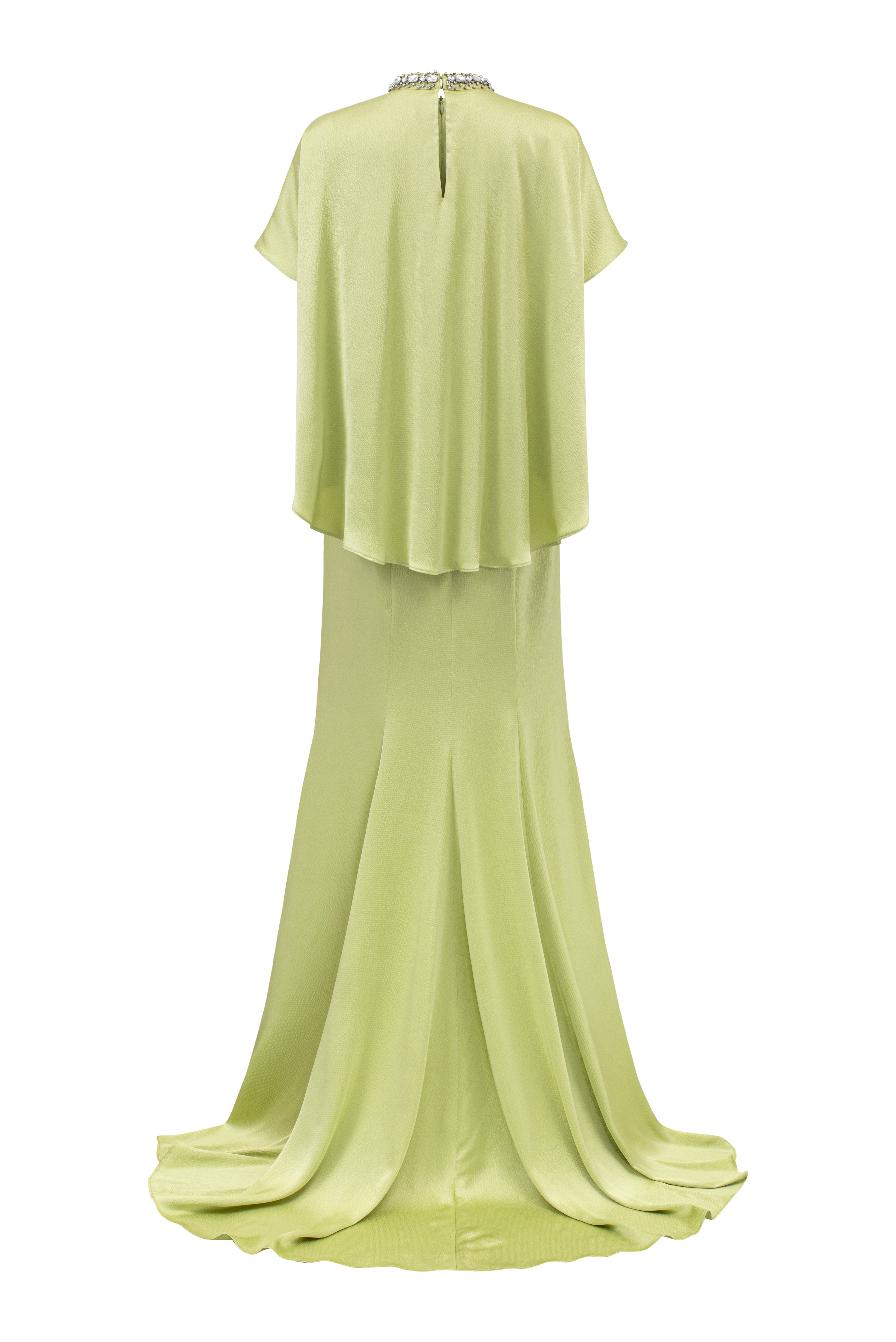 High Neck Gathered Waistline Mullet Gown