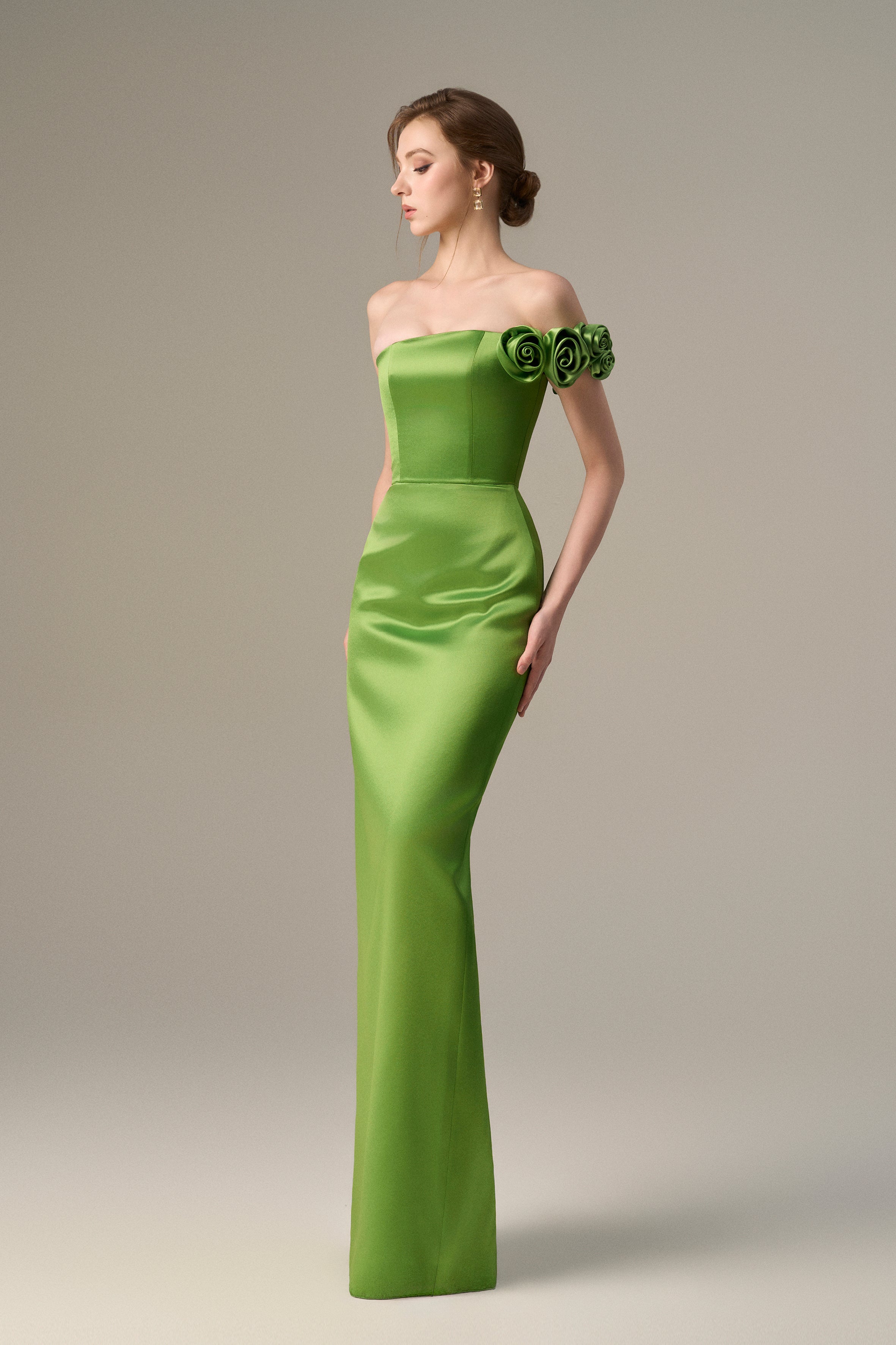 Bustier Gown Adorned With Satin Floral Appliqué