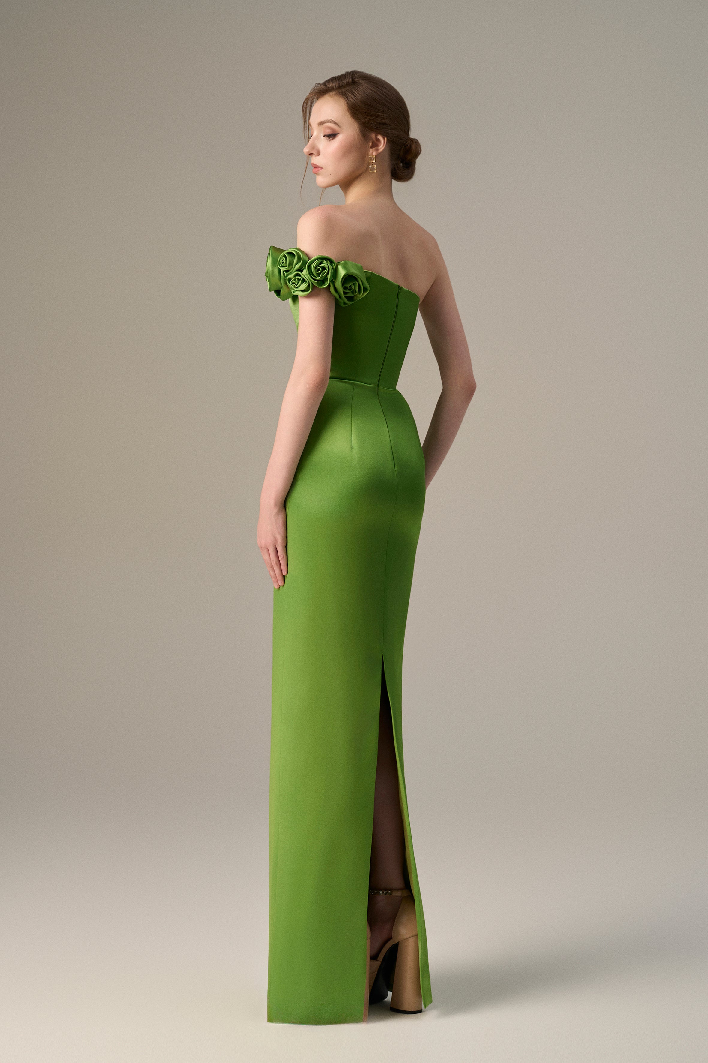 Bustier Gown Adorned With Satin Floral Appliqué