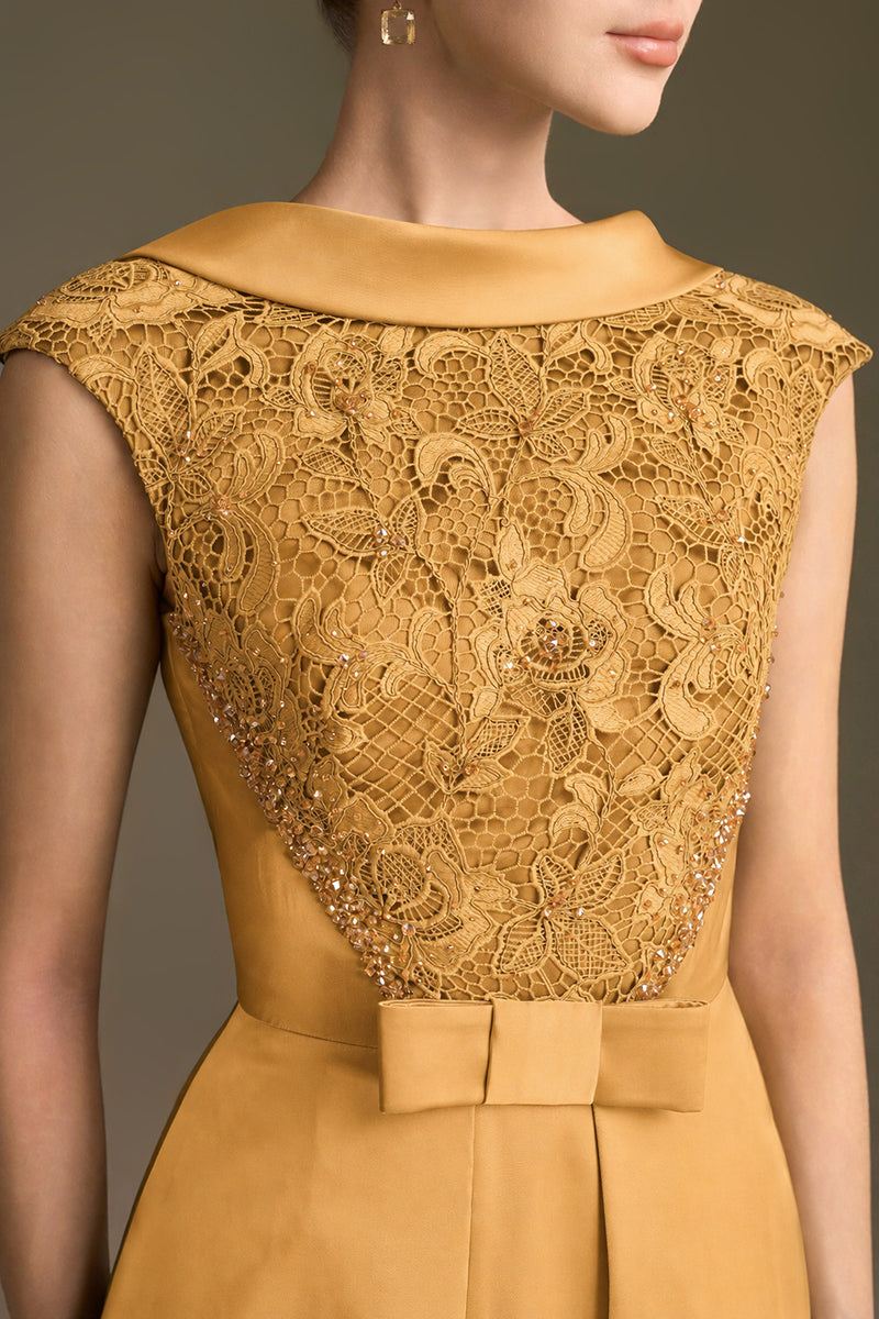 A-Line Dress With De-Constructed Collar In Agate Silk And Guipure Lace
