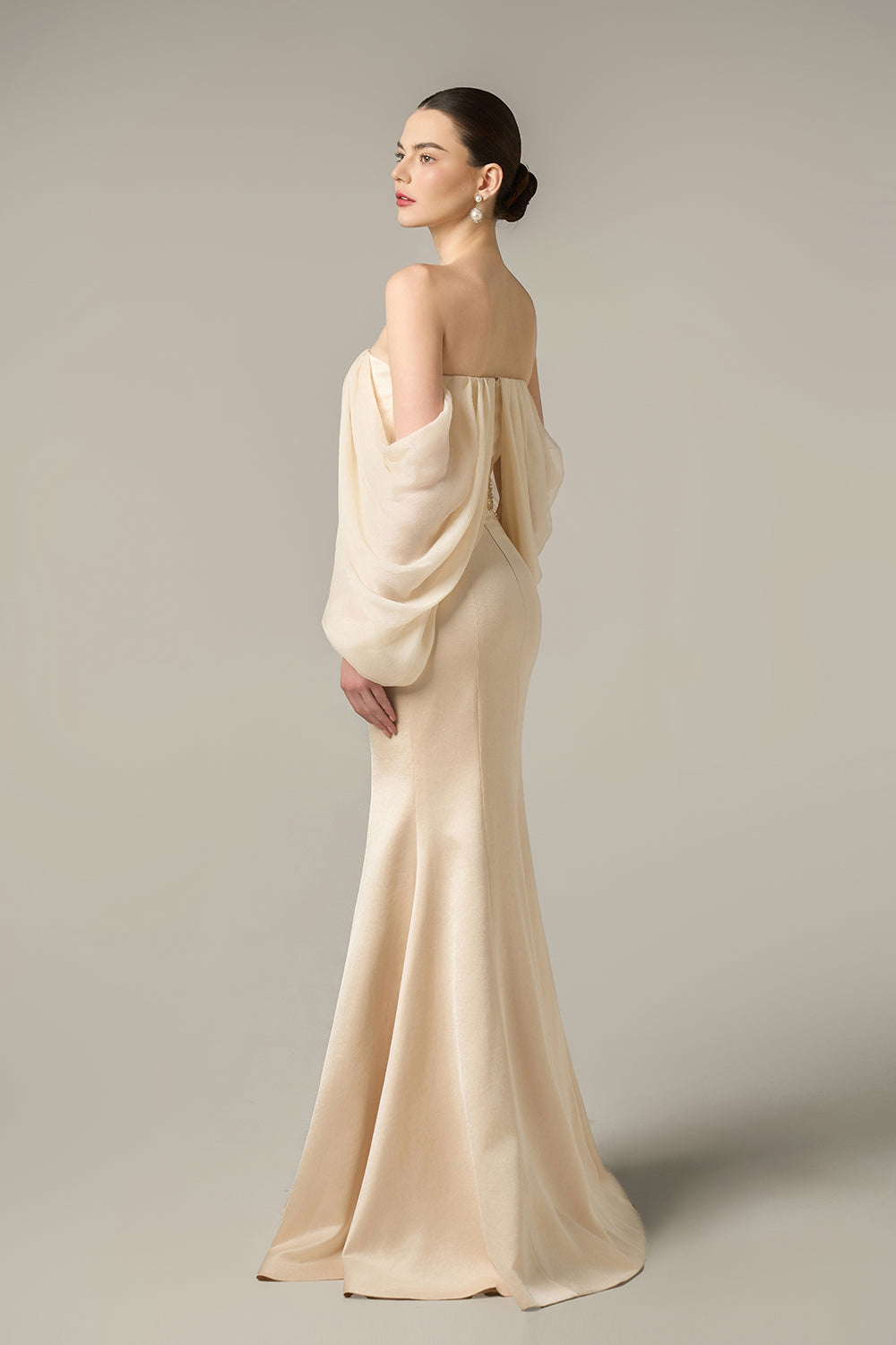 Burstier Mermaid Gown With Off-Shoulder Bishop Sleeves
