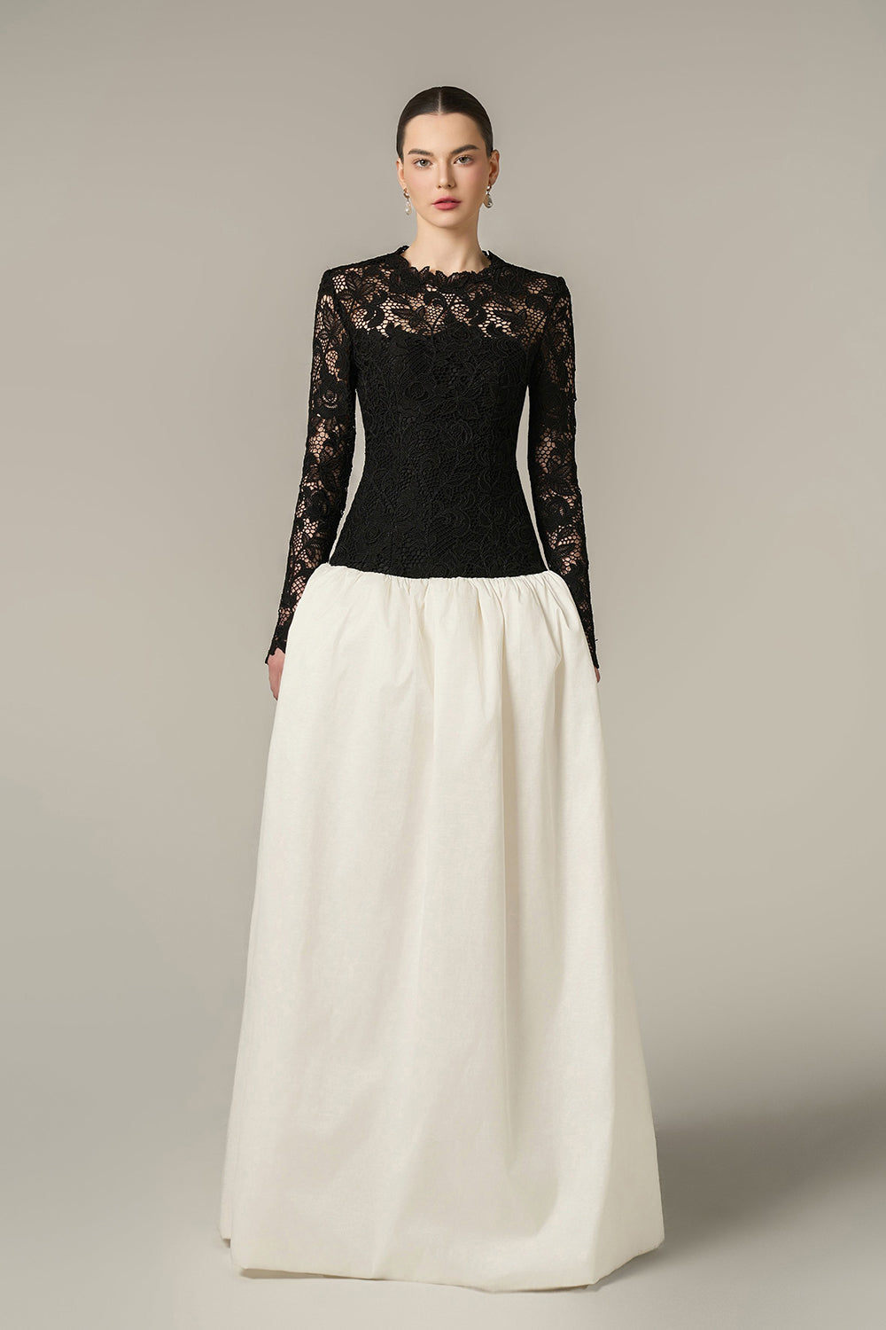 Long Sleeves Ball Gown With Bubble Hem