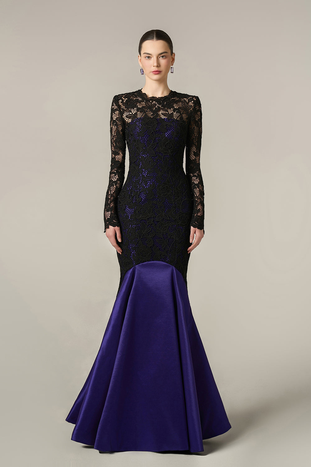 Long Sleeves Mermaid Gown With Pleated Hem