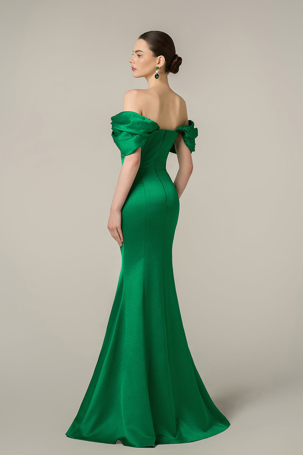 Burstier Mermaid Gown With Off-Shoulder Draped Sleeves