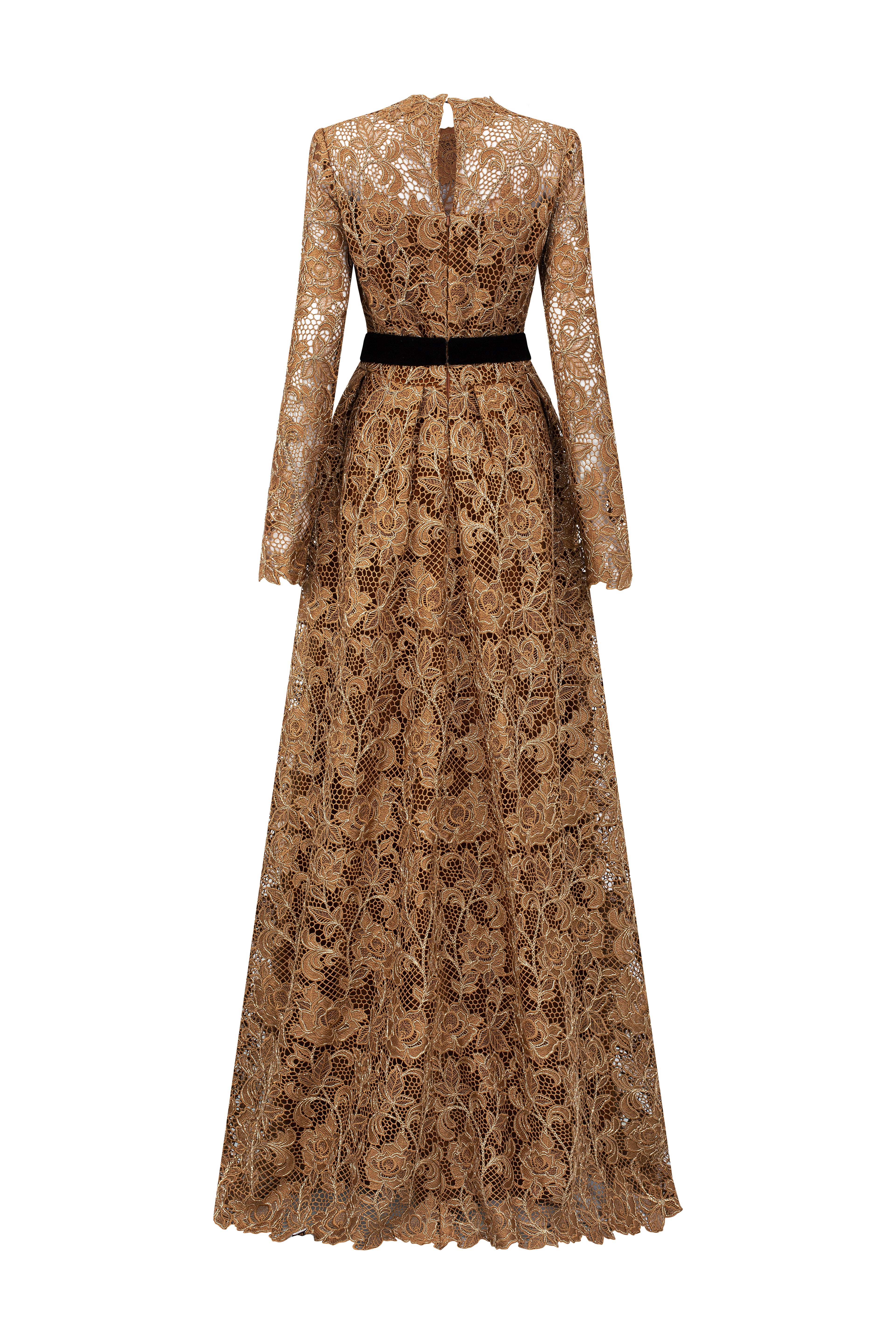 A-Line Round Neck Gown With Long Sleeves