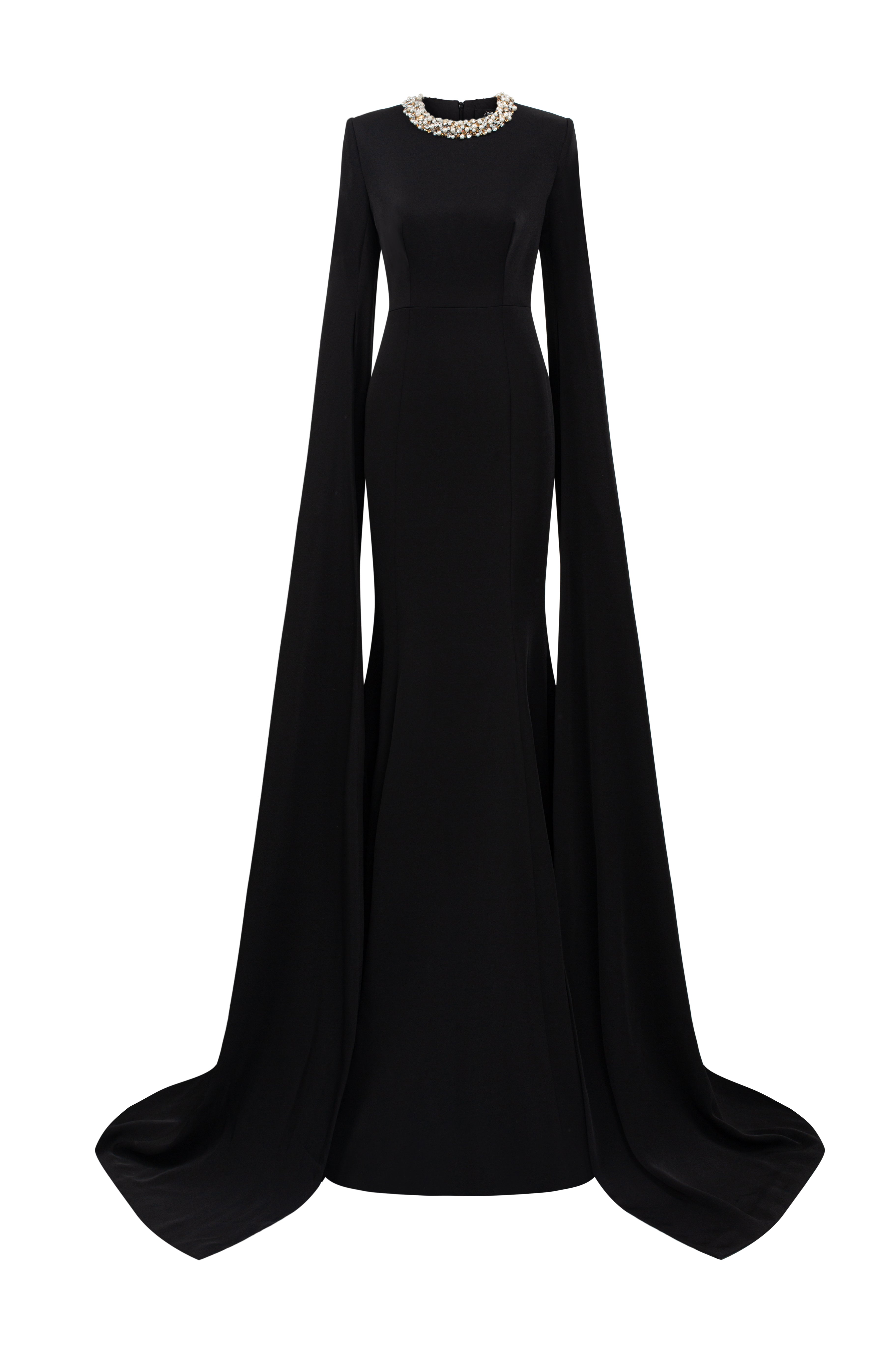 Mermaid Evening Gown With Round Neckline And Floor-Length Slit Sleeves