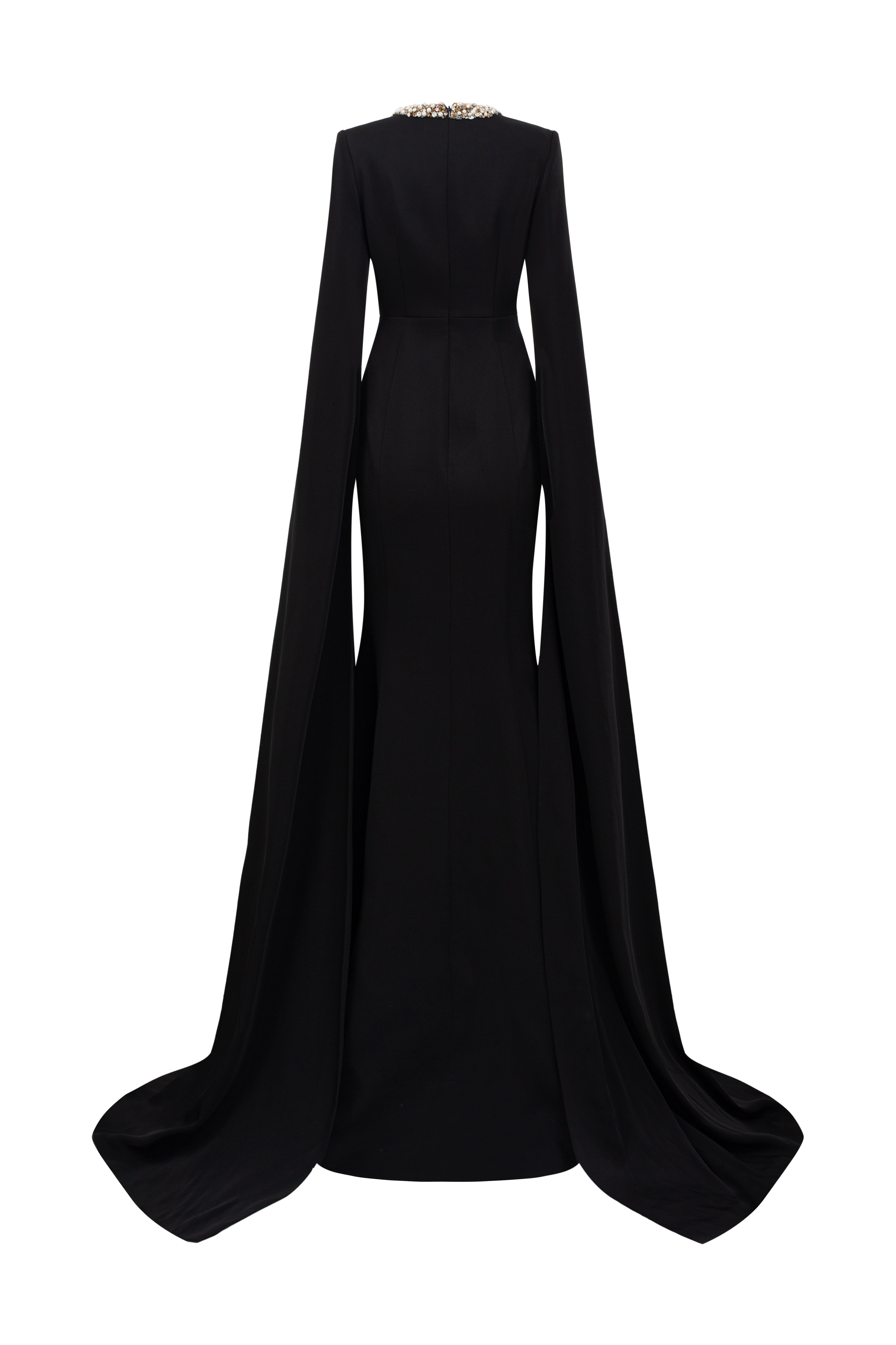 Mermaid Evening Gown With Round Neckline And Floor-Length Slit Sleeves