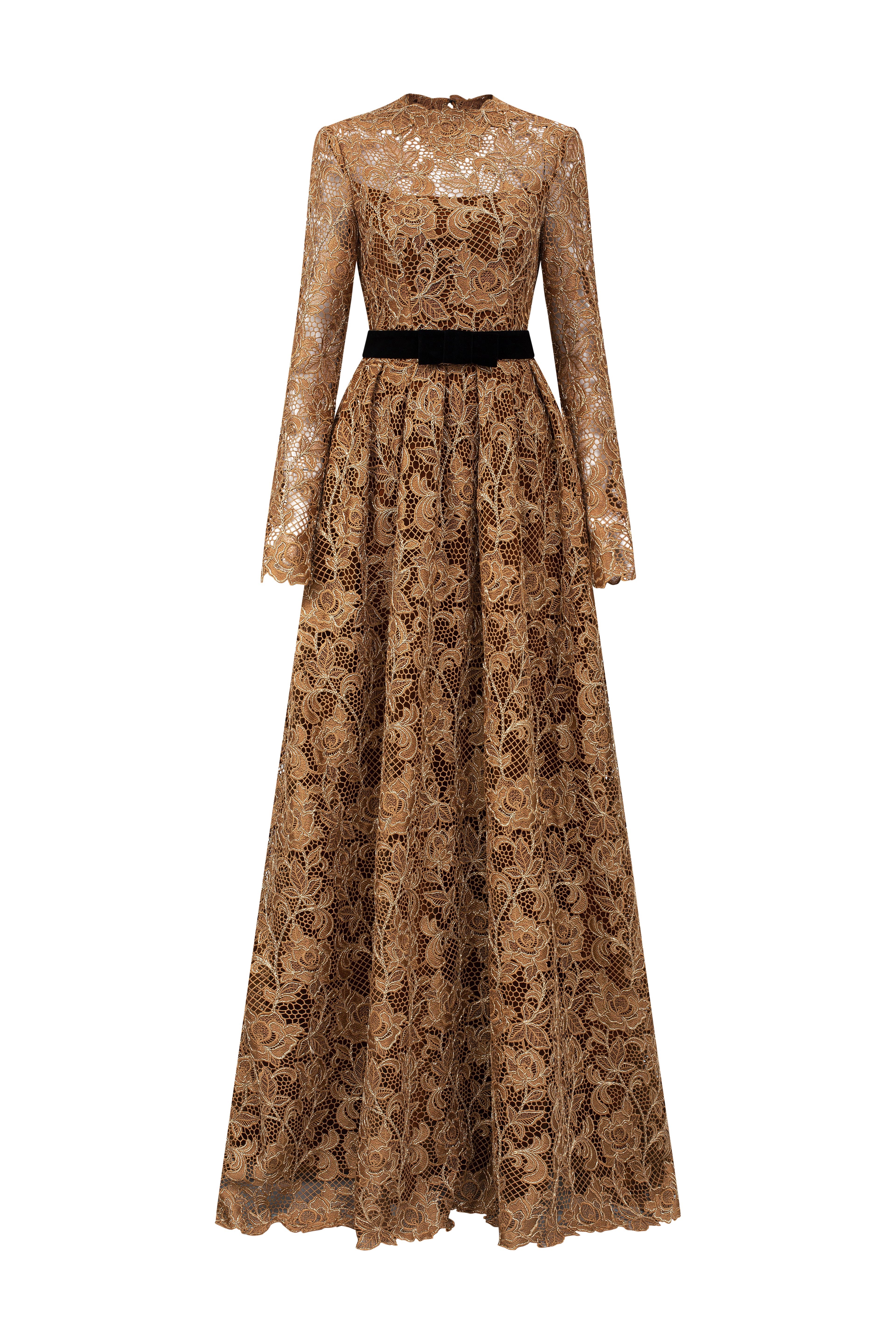 A-Line Round Neck Gown With Long Sleeves