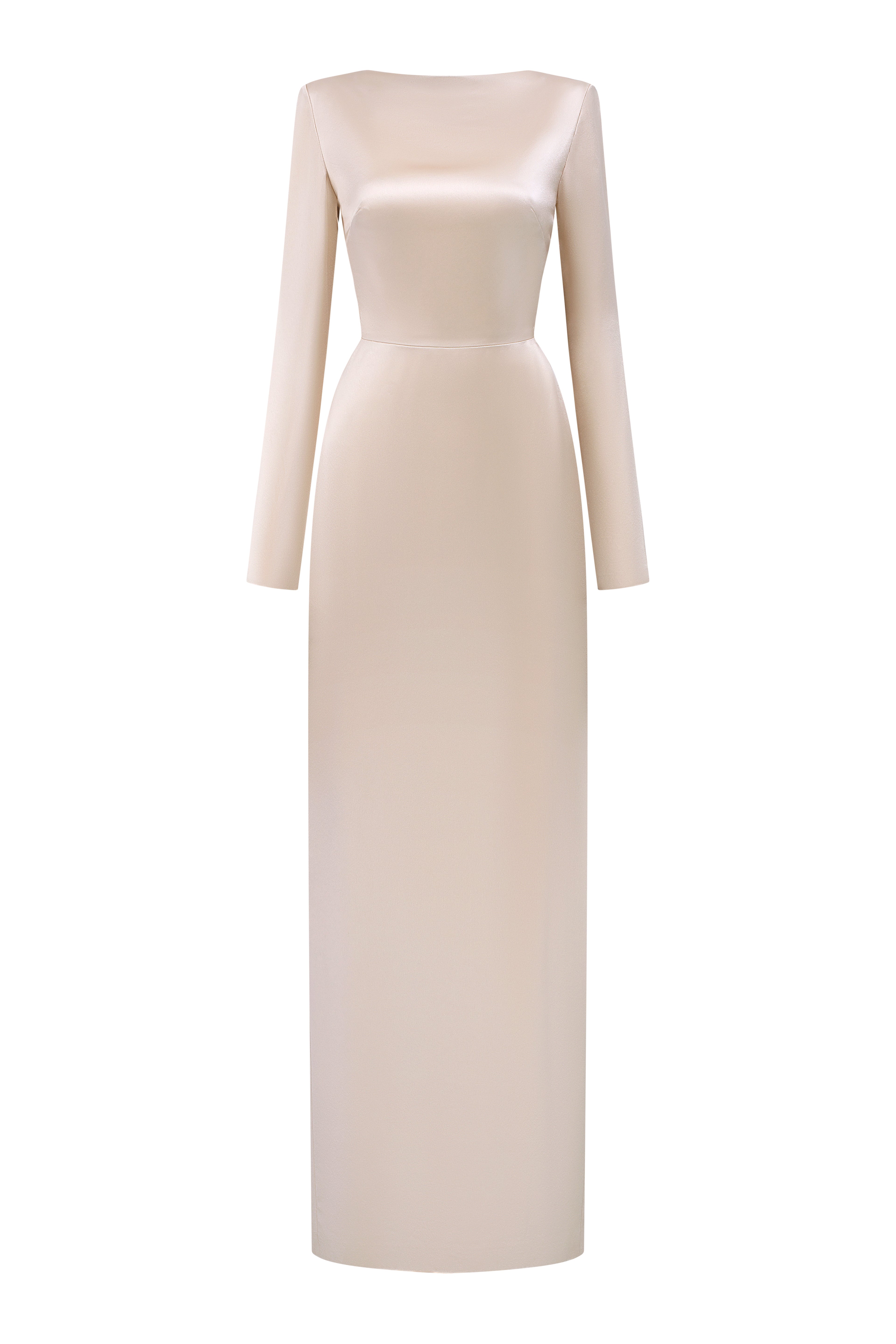 Long-Sleeve Satin Silk Dress With A Draped Back Neckline And Tie Detail