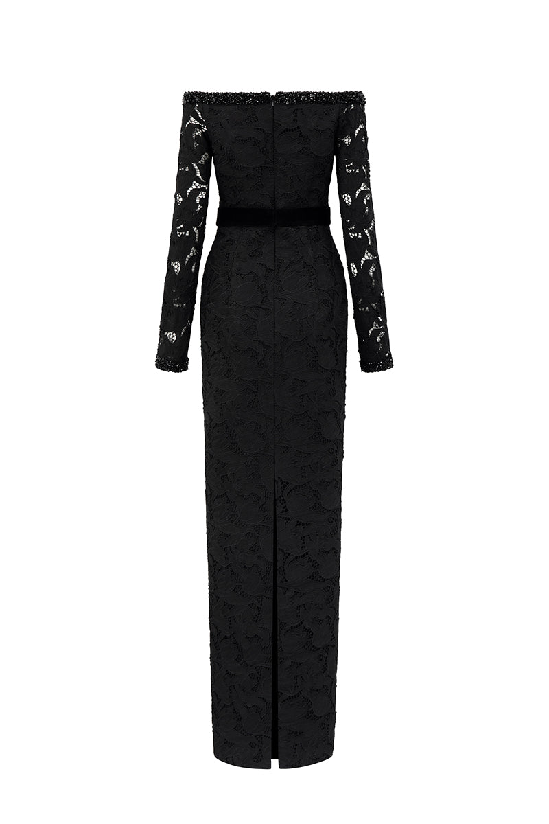 Long Sleeves Off-Shoulder Column Gown