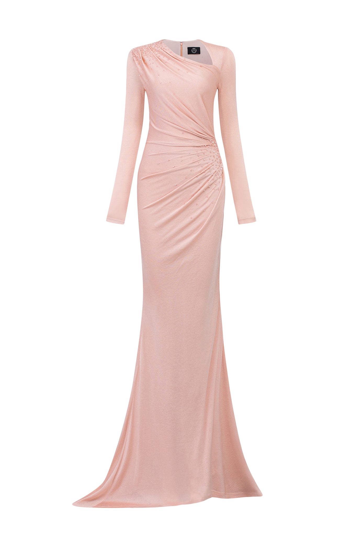 Mermaid Evening Gown With Asymmetric V-Neckline, Long Sleeves And Draped Side Waist