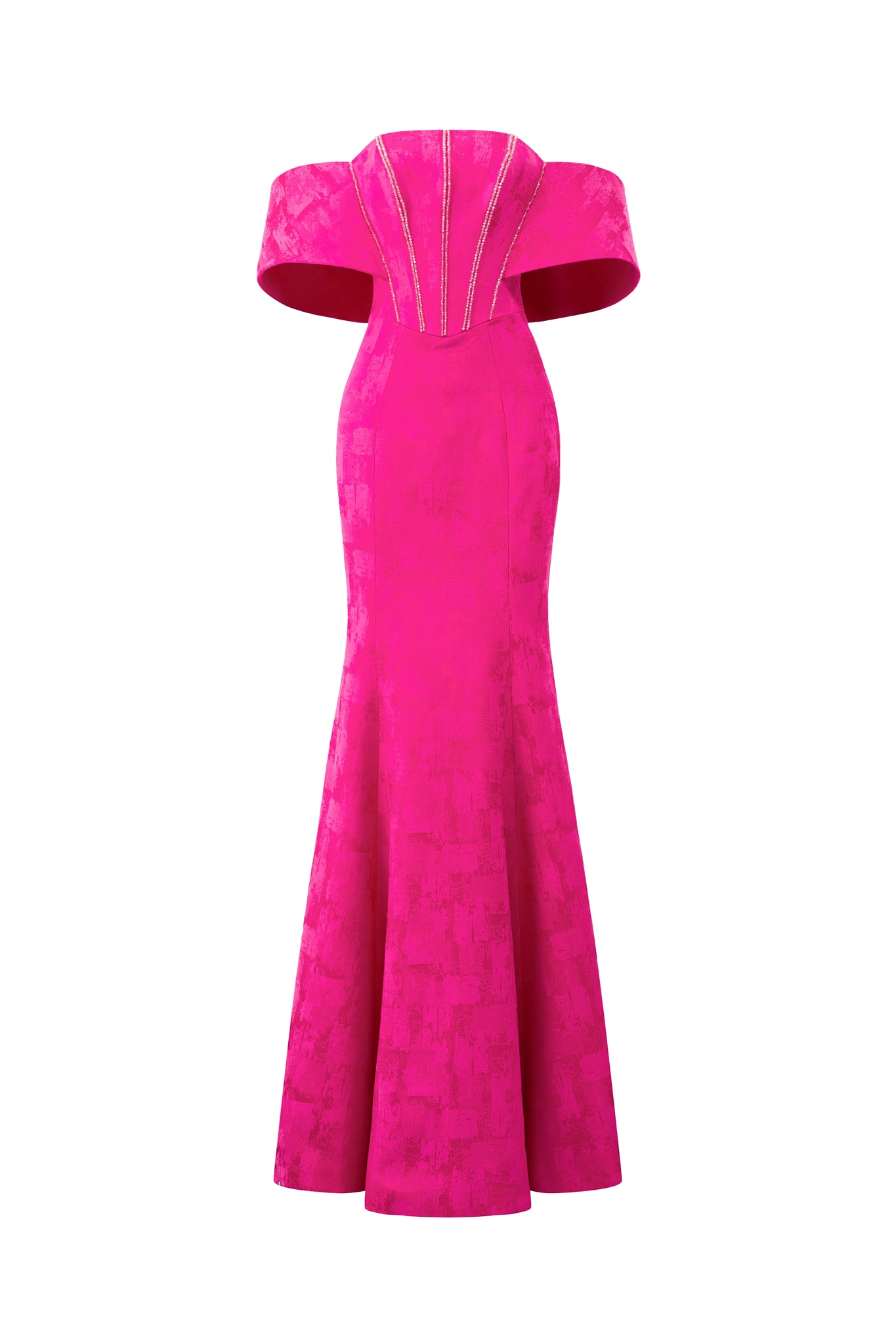 Mermaid Evening Gown With Bustier Bodice And Off-Shoulder Pads