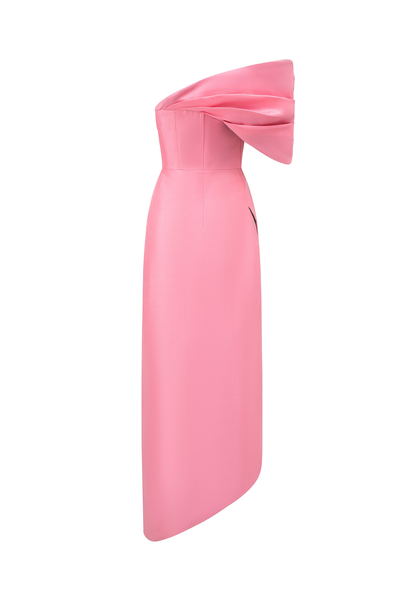 Mermaid Evening Gown With Bustier Bodice, Draped Detail And Mullet Wrap Bottom