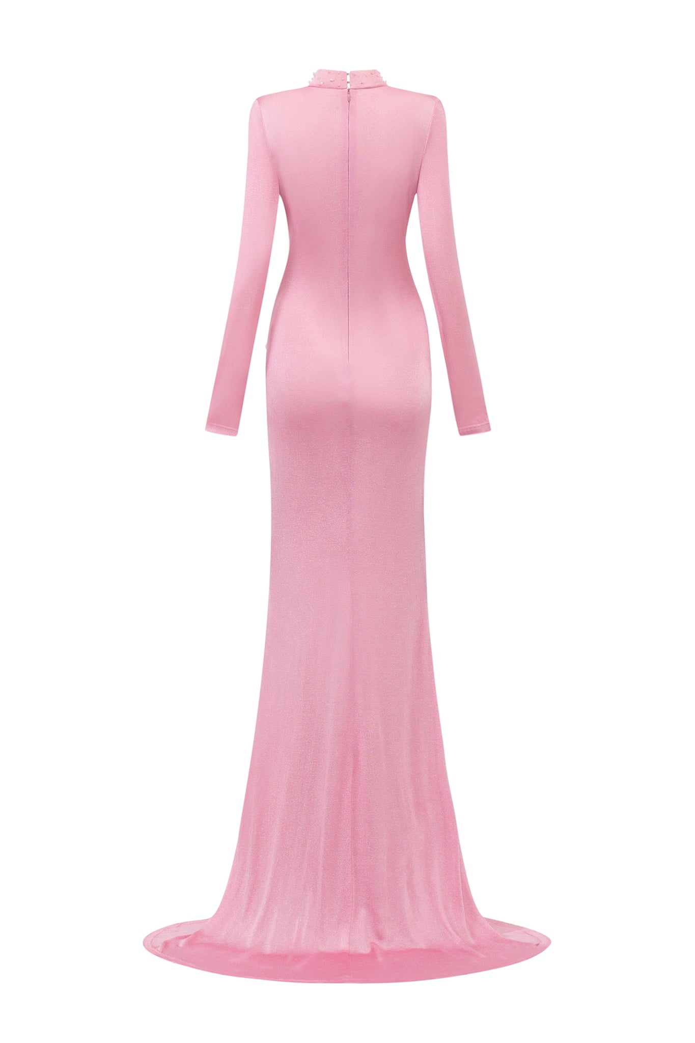 Mermaid Evening Gown With High Neck Band, Deep V-Neckline, Long Sleeves And Twisted Waist